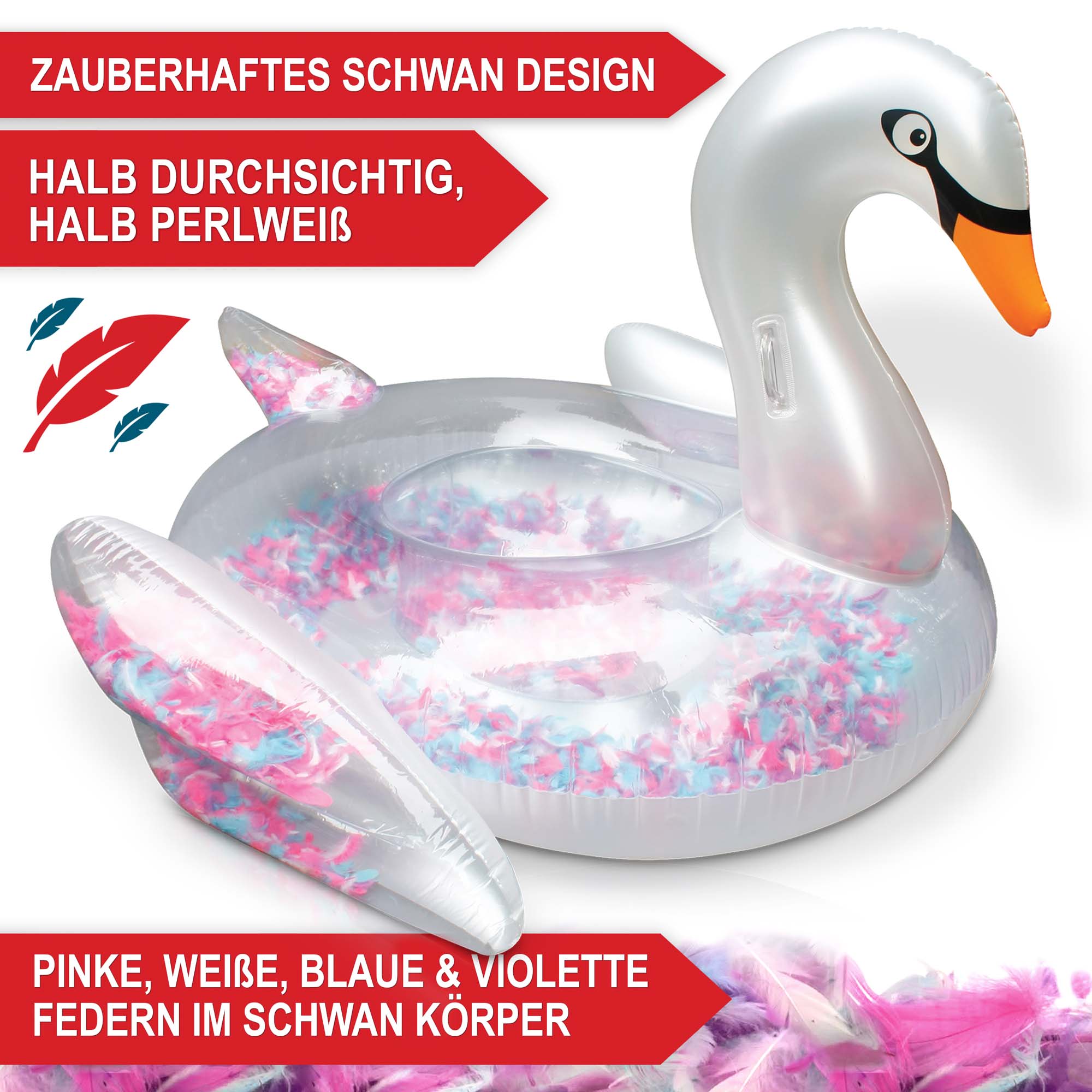 Zauberhaftes Schwan Design halb durchsichtig halb perweiß pinke weiße blaue und violette Federn im Schwan Körper langlebig und hochwertig Schwimmvogel-Wasservogel-Höckerschwan-Cygnus-Weißschwan-Zierschwan