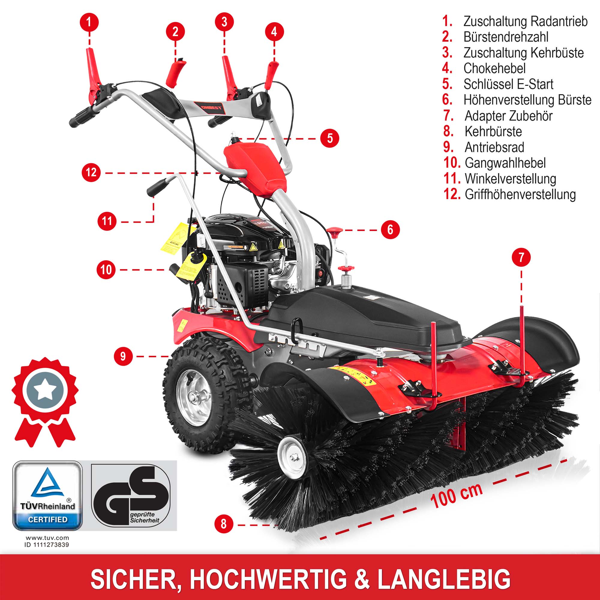 Kehrmaschine Benzin Sicher hochwertig und langlebig ideal für professionelle Reinigung großer Flaechen