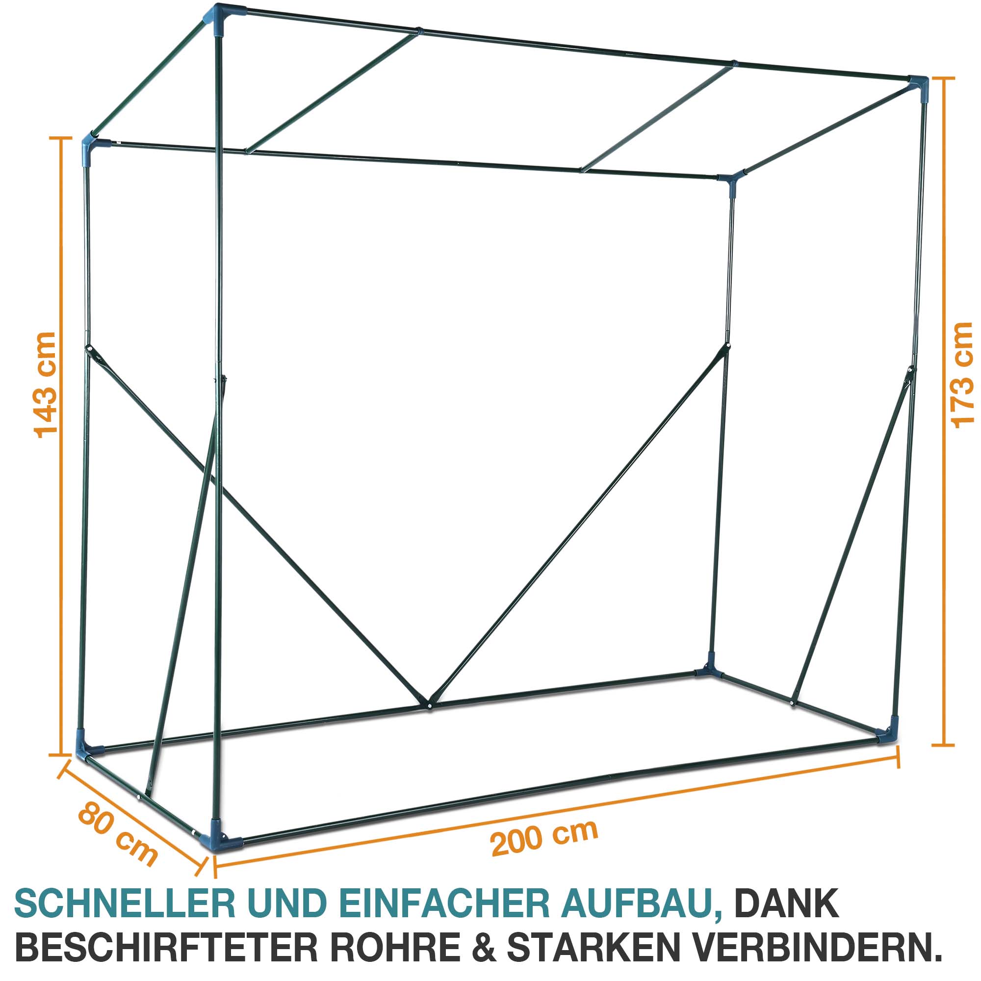 Schneller und einfacher Aufbau dank beschrifteter Rohre und starken Verbindern