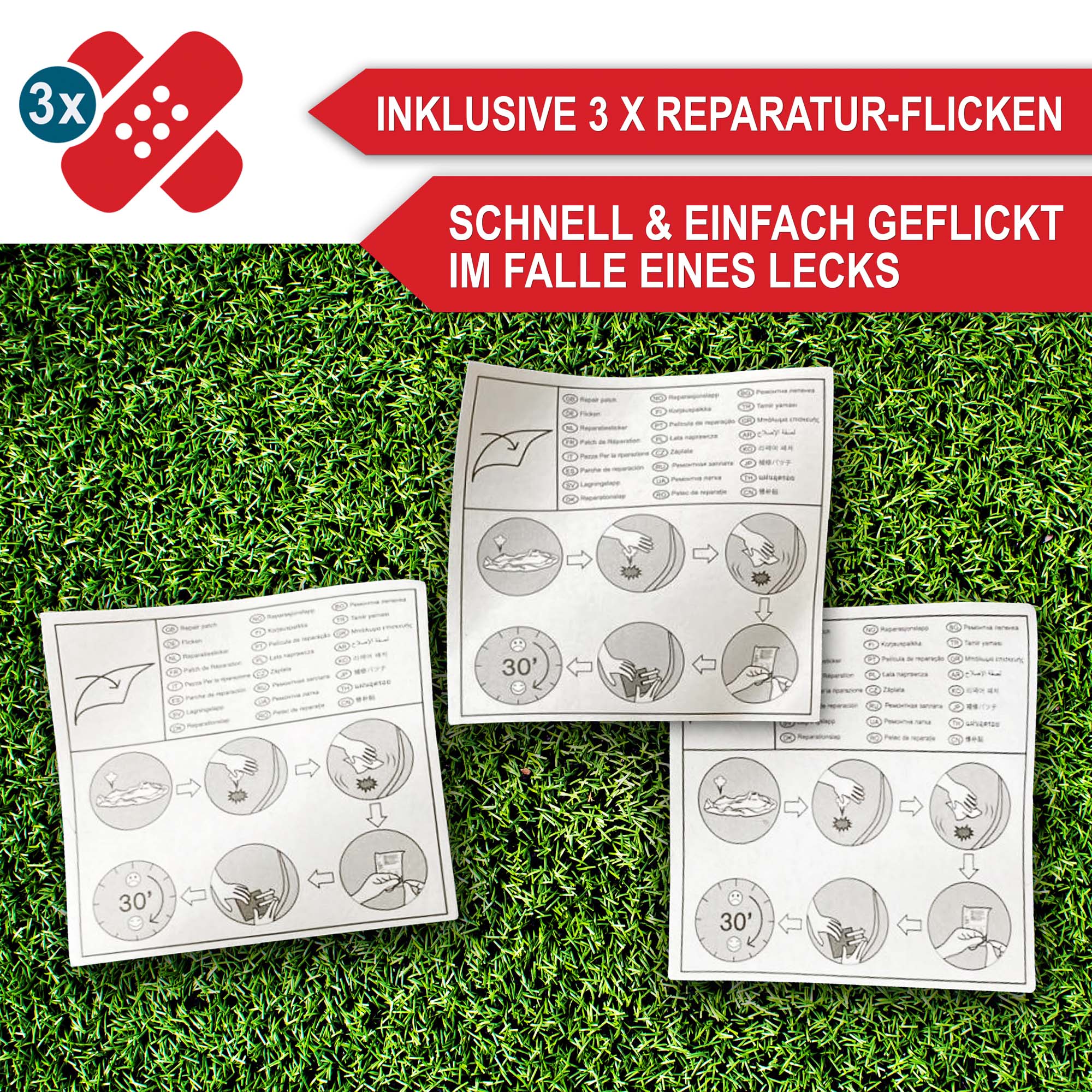 Inklusive 3x Reparatur-Flicken – Schwimmtier schnell und einfach geflickt