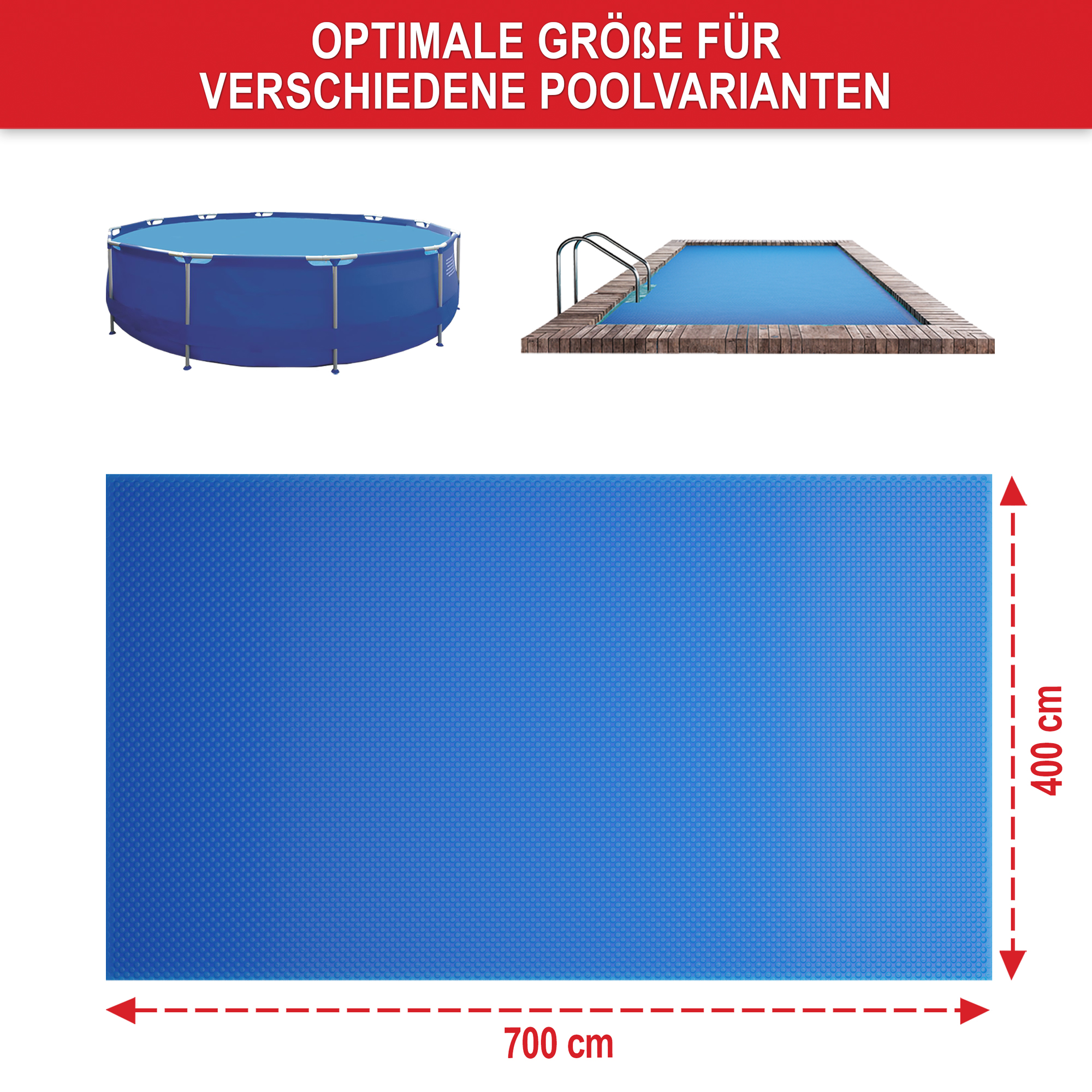 Optimale Größe für verschiedene Poolvarianten langlebig und hochwertig Poolabdeckung-Solarplane-Poolmatte-Wärmeschutz-Abdeckung-Teichfolie-Badeplane