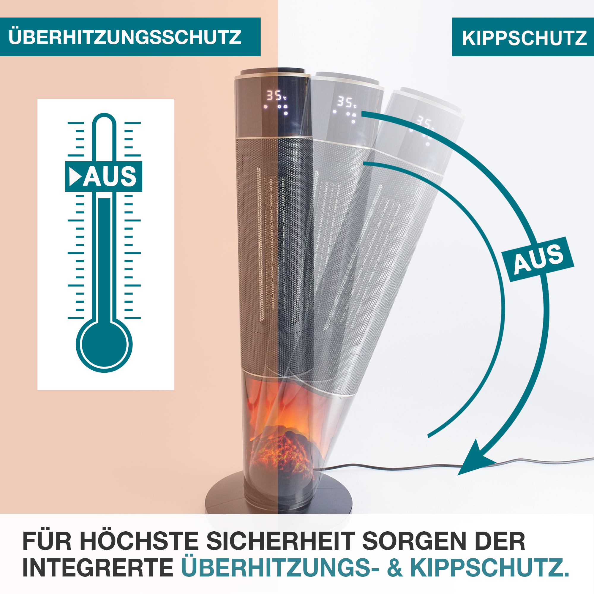  Turmheizer TH-500 mit integriertem Überhitzungs- und Kippschutz für höchste Sicherheit