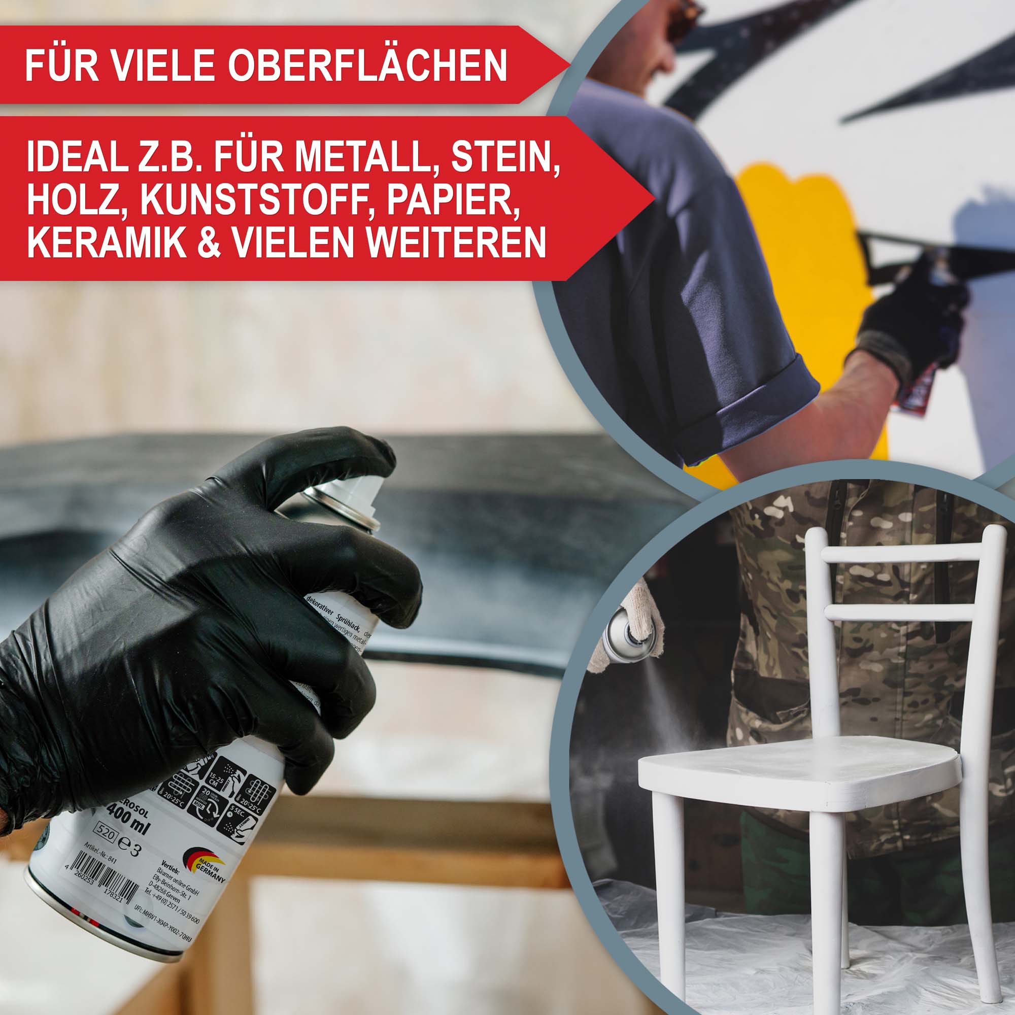 Lackspray Verkehrweiß Glanz - Ideal für viele Oberflächen wie Metall, Stein, Holz, Kunststoff, Papier, Keramik und mehr