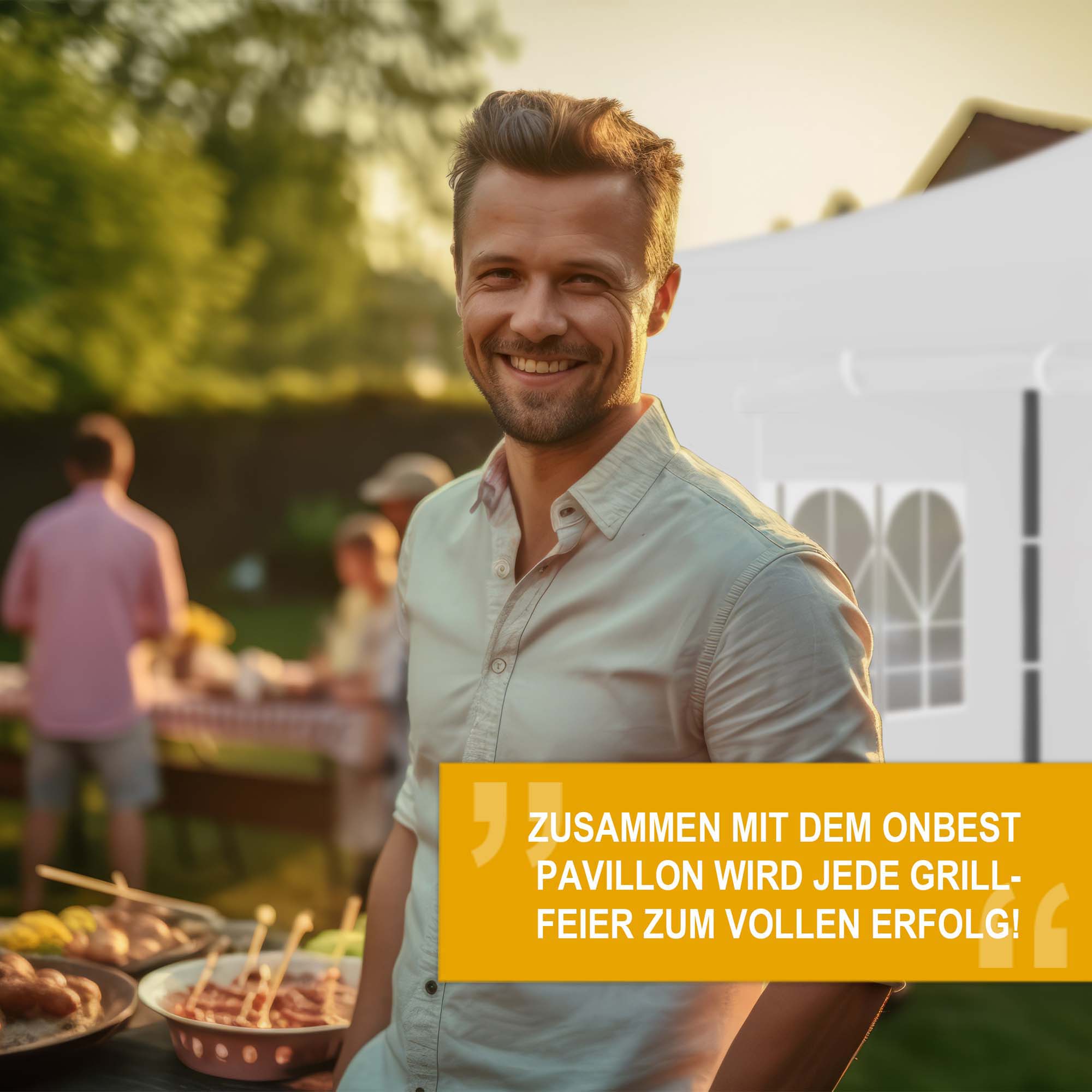 ONBEST Pavillon wird jede Grillfeier zum vollen Erfolg - Pavillon weiß - Schutzdach - Festzelt - Gartenpavillon - Zelt - Eventzelt - Partyzelt - Regenschutz - Sonnenschutz - Überdachung