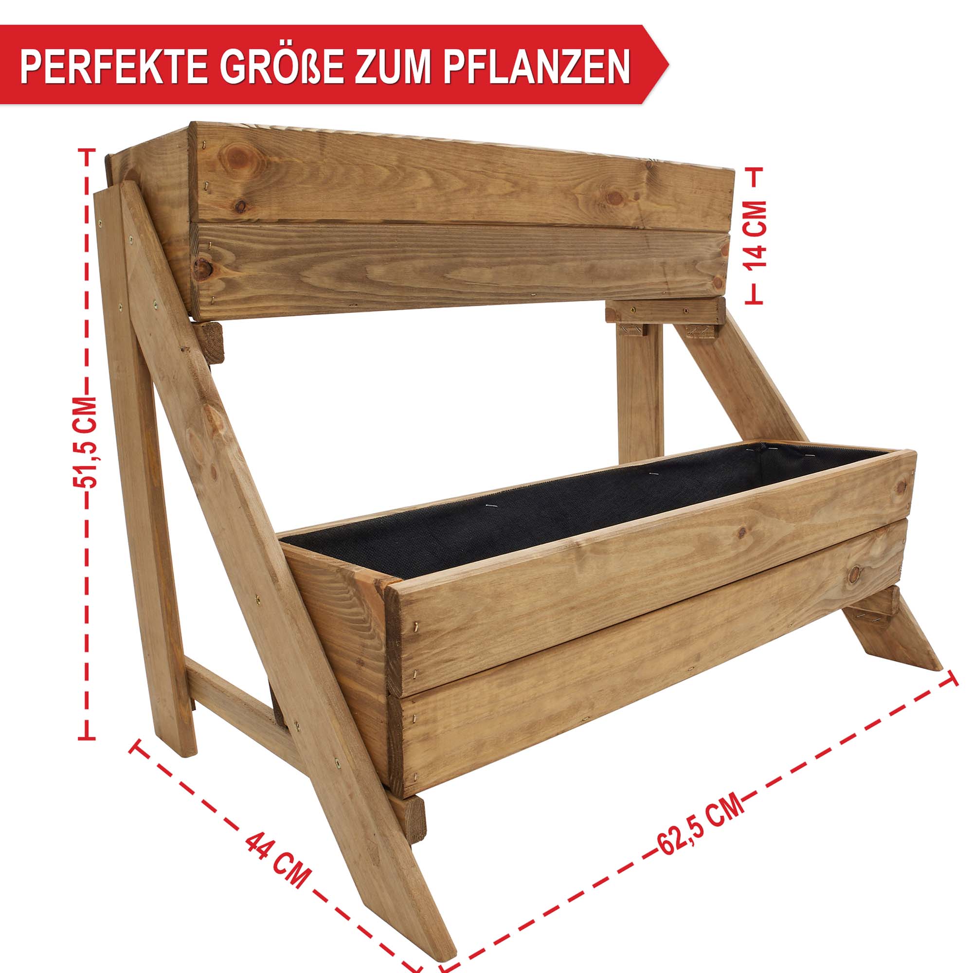 Perfekte Größe zum Pflanzen - 63,5 x 44 x 51,5 cm (L x B x H) - Pflanzkasten - Blumenbox - Kräuterbeet - Balkonpflanzkasten - Pflanzbehälter - Pflanzenbox - Gartenbehälter - Holzpflanzkasten - Blumenkasten