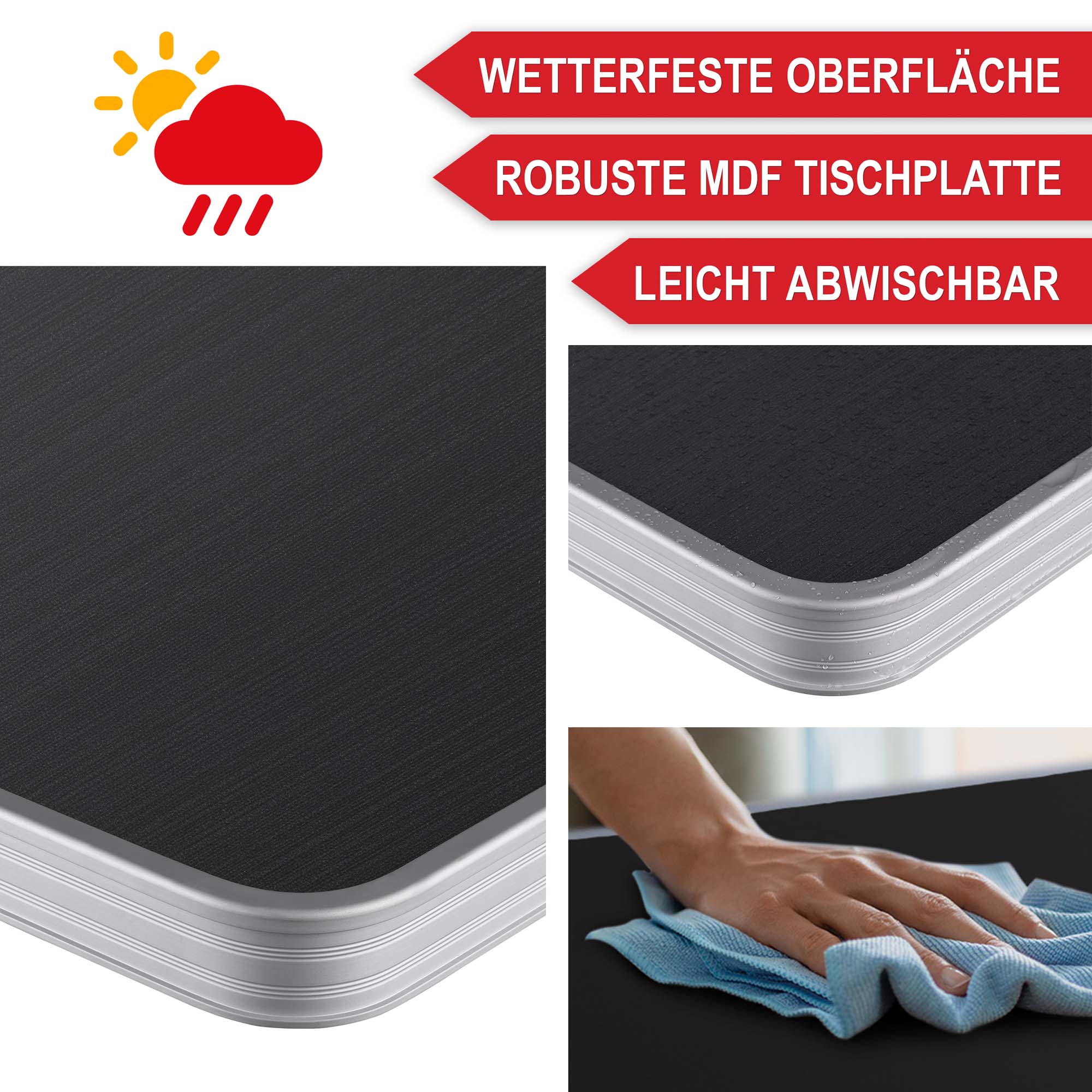  Klapptisch Sylt - Wetterfeste Oberfläche - robuste MDF Tischplatte - leicht abwischbar - Klapptisch - Outdoor Tisch - Beistelltisch