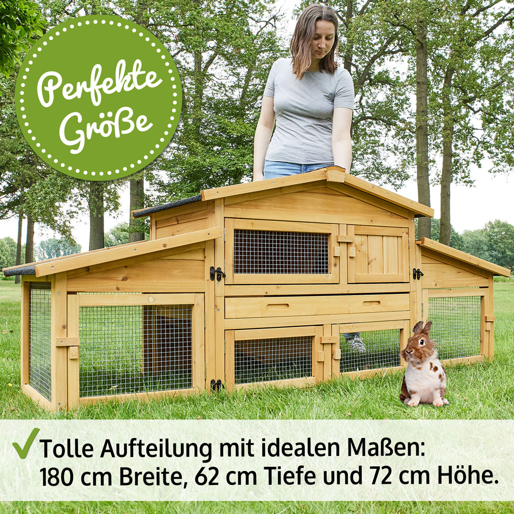 Hasenstall Dorf Alm mit toller Aufteilung in den Maßen 180 cm Breite 62 cm Tiefe 72 cm Höhe