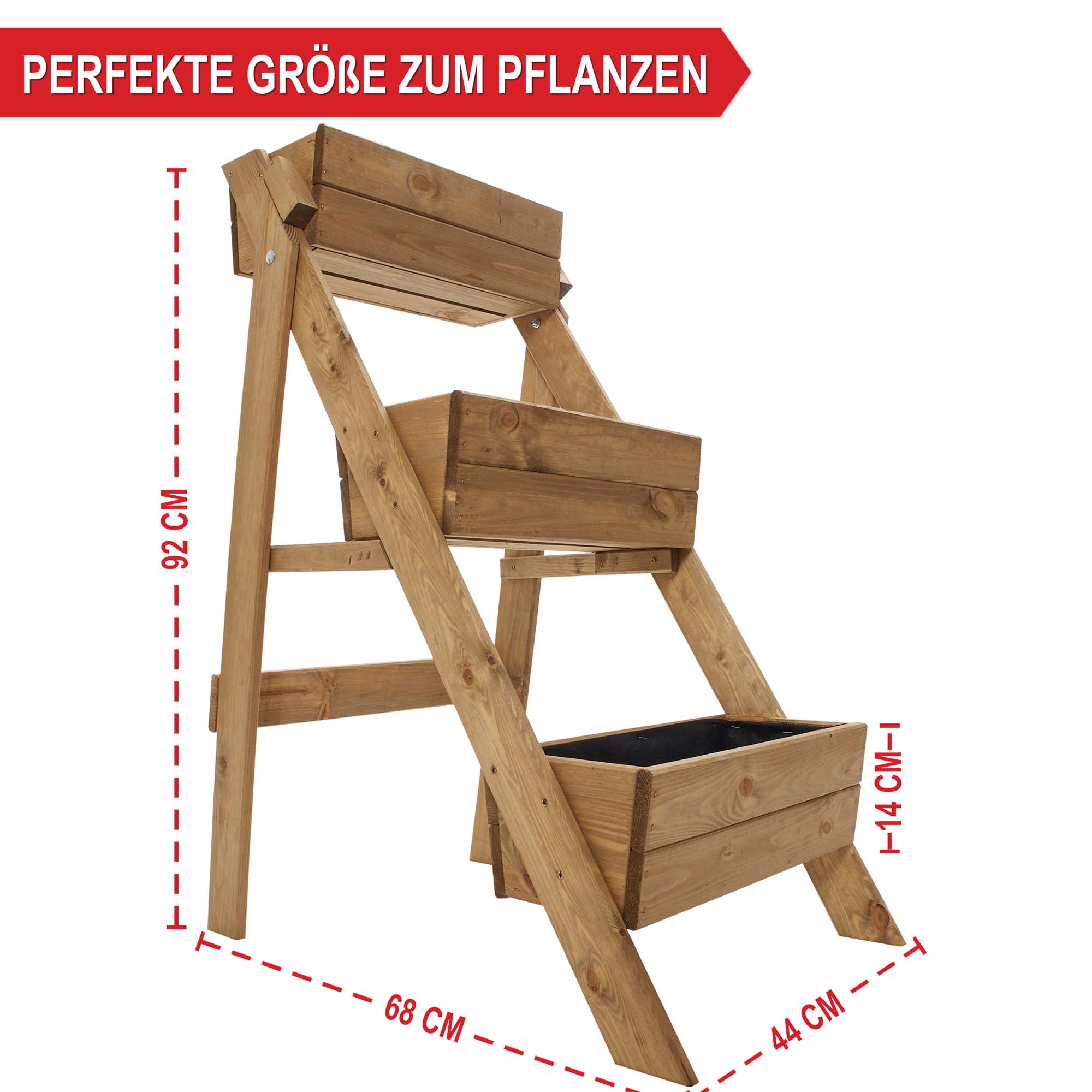 Perfekte Größe zum Pflanzen - 68 x 44 x 92 cm (L x B x H) - Pflanztreppe - Hochbeet - Pflanzenleiter - Pflanzenbox - Kräuterbeet - Gartenregal - Pflanzbehälter - Blumenkasten - Balkonpflanzkasten - Gartendeko - Pflanzenkübel - Pflanzgestell