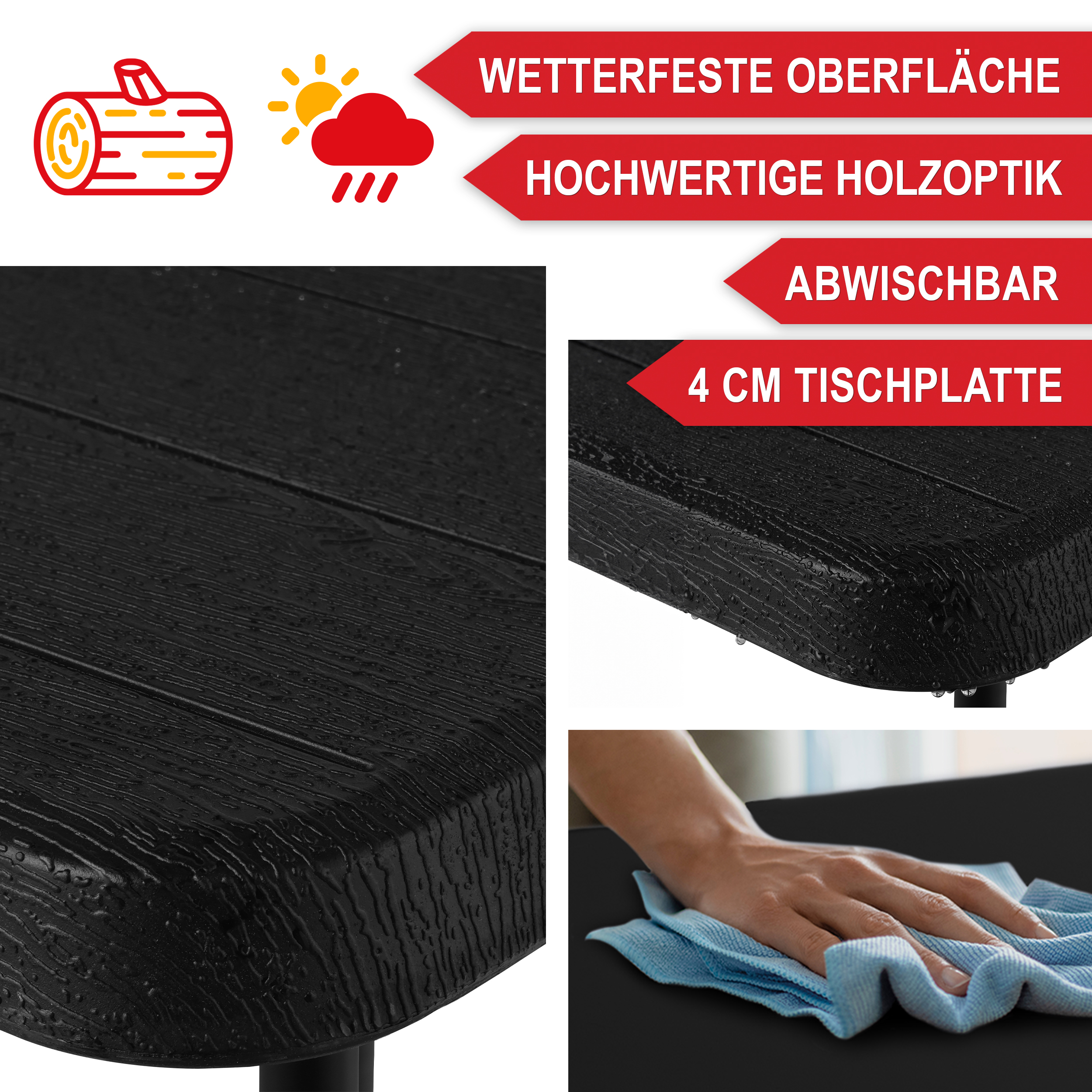 Klapptisch Borkum mit wetterfester Oberfläche und hochwertige Holzoptik 4 cm Tischplatte