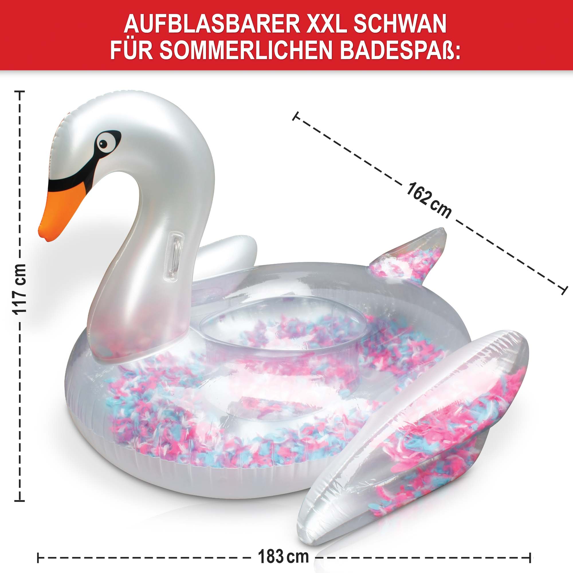 Zauberhaftes Schwan Design halb durchsichtig halb perweiß pinke weiße blaue und violette Federn im Schwan Körper langlebig und hochwertig Schwimmvogel-Wasservogel-Höckerschwan-Cygnus-Weißschwan-Zierschwan