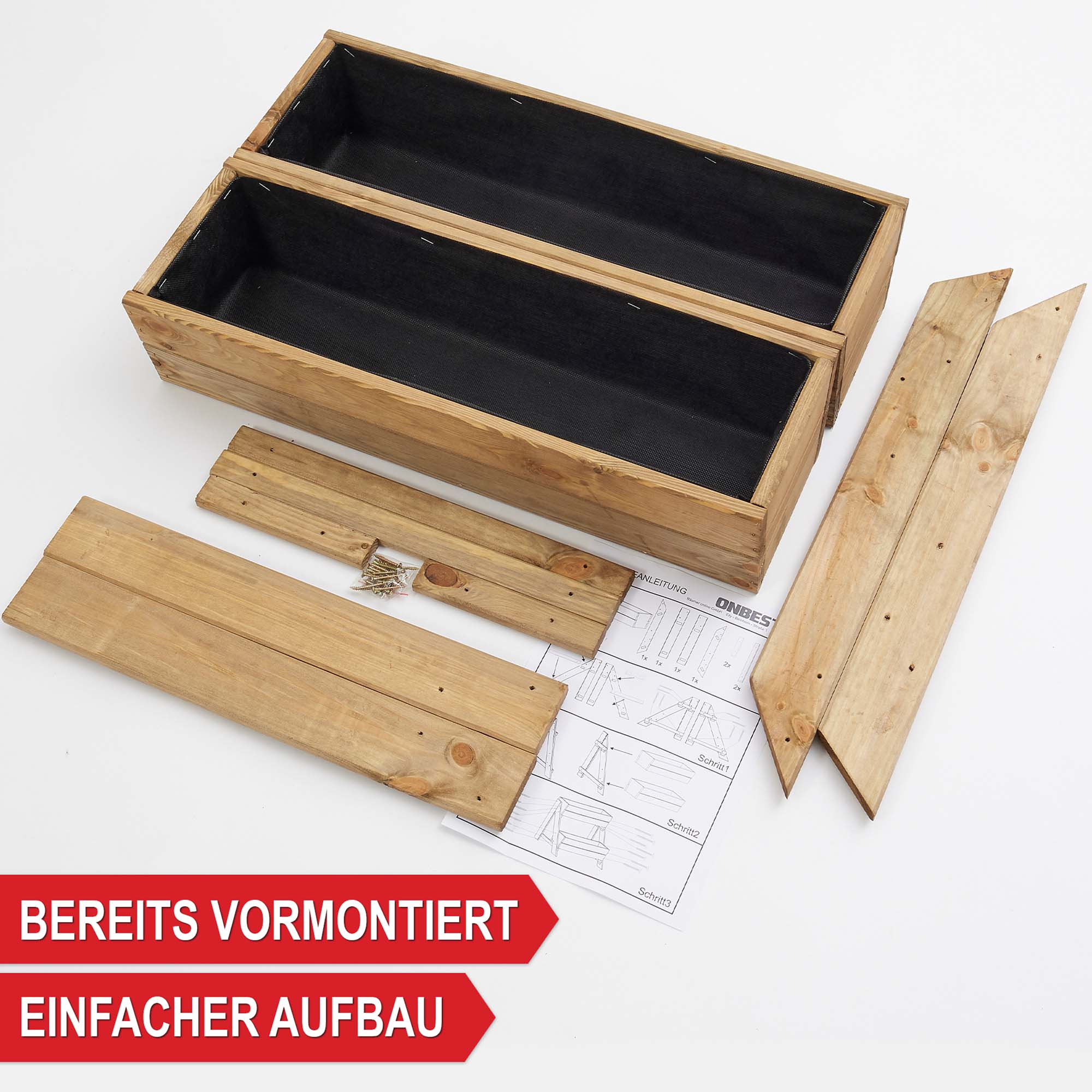 vormontiert - einfacher Aufbau - Pflanzkasten - Blumenbox - Kräuterbeet - Balkonpflanzkasten - Pflanzbehälter - Pflanzenbox - Gartenbehälter - Holzpflanzkasten - Blumenkasten - Pflanztreppe