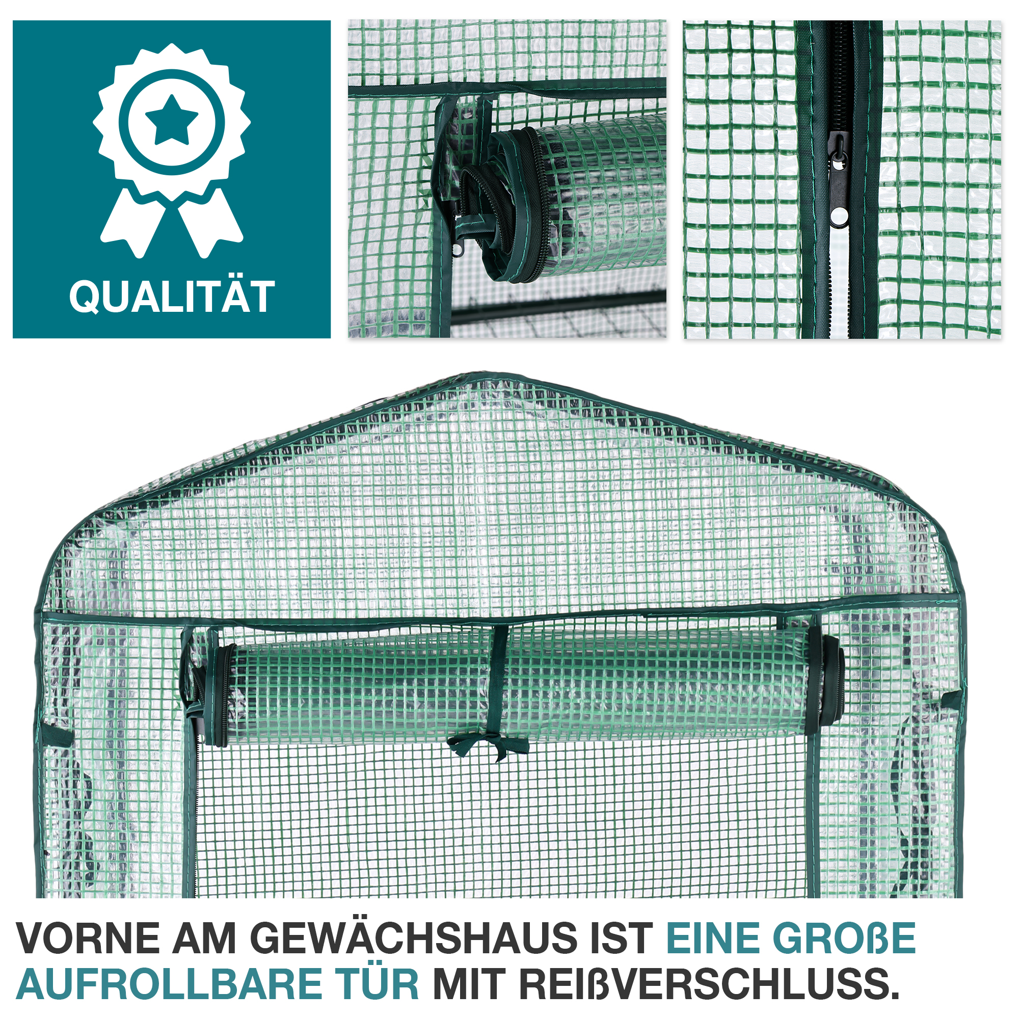 Anzucht Gewächshaus L – Große aufrollbare Tür mit Reißverschluss vorne am Gewächshaus. Mini-Gewächshaus – Pflanzhaus – Frühbeet – Anzuchthaus – Pflanzenanzucht – Saatgut-Gewächshaus