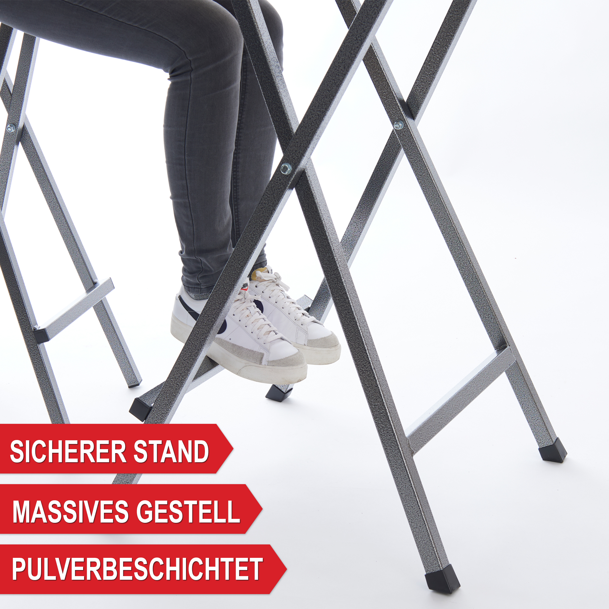 Stehtisch Set - Sicherer Stand dank massivem pulverbeschichtetem Gestell - Bartisch - Eventtisch - Klapptisch