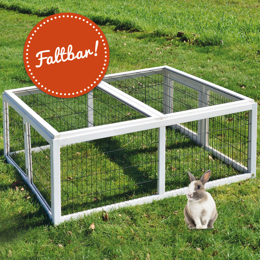 Das Auslaufgehege Rabbit Run XL ist faltbar und bietet eine flexible Lösung für den sicheren Auslauf deiner Tiere im Freien