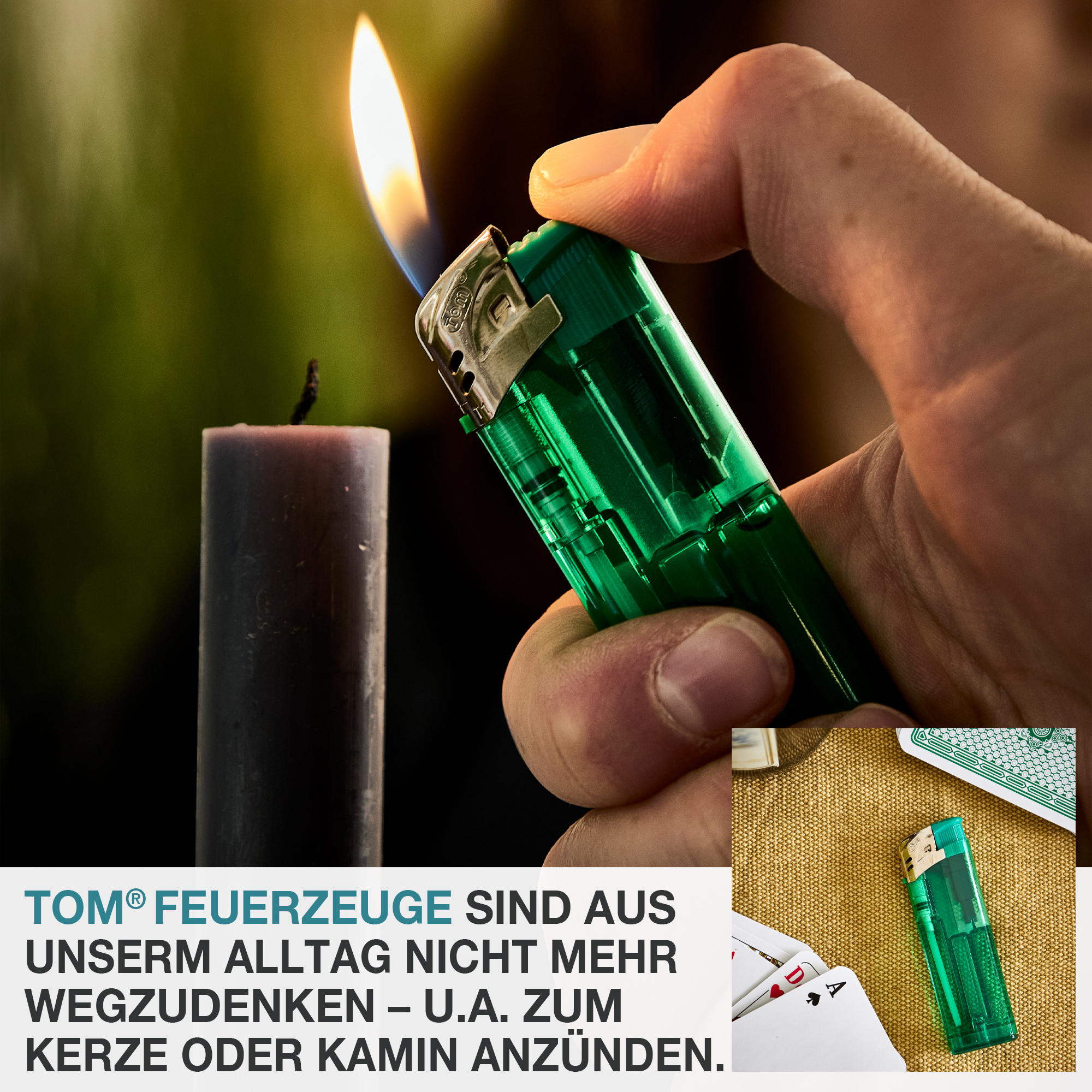 TOM Feuerzeuge - Unverzichtbar im Alltag - Ideal zum Anzünden von Kerzen oder dem Kamin - Elektronischer Zünder für einfache Bedienung - Soft Flame, stufenlos regulierbar - Robustes und zuverlässiges Design