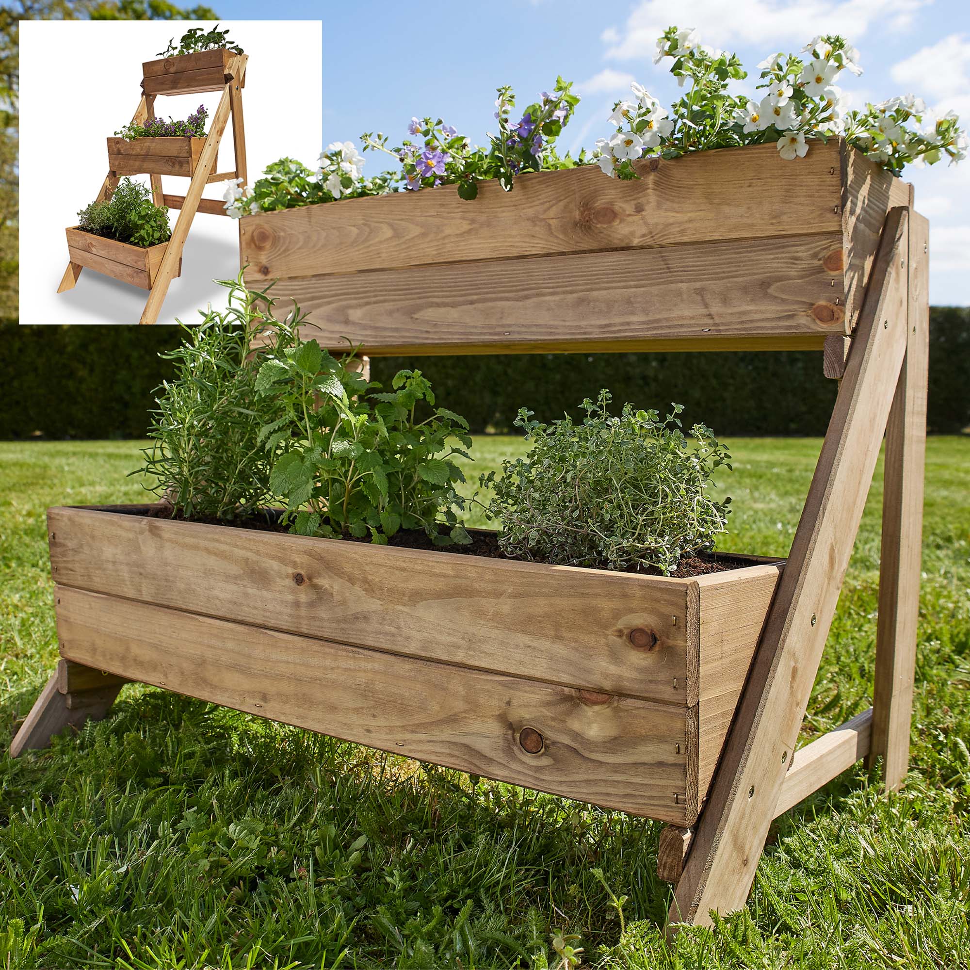 Pflanzkasten für Garten und Balkon - ideal für Kräuter Blumen und Gemüse - Hochbeet - Pflanzbehälter - Pflanzenbox - Kräuterbeet - Blumenkasten - Pflanzenkübel - Gartendeko - Pflanztreppe - Balkonpflanzkasten