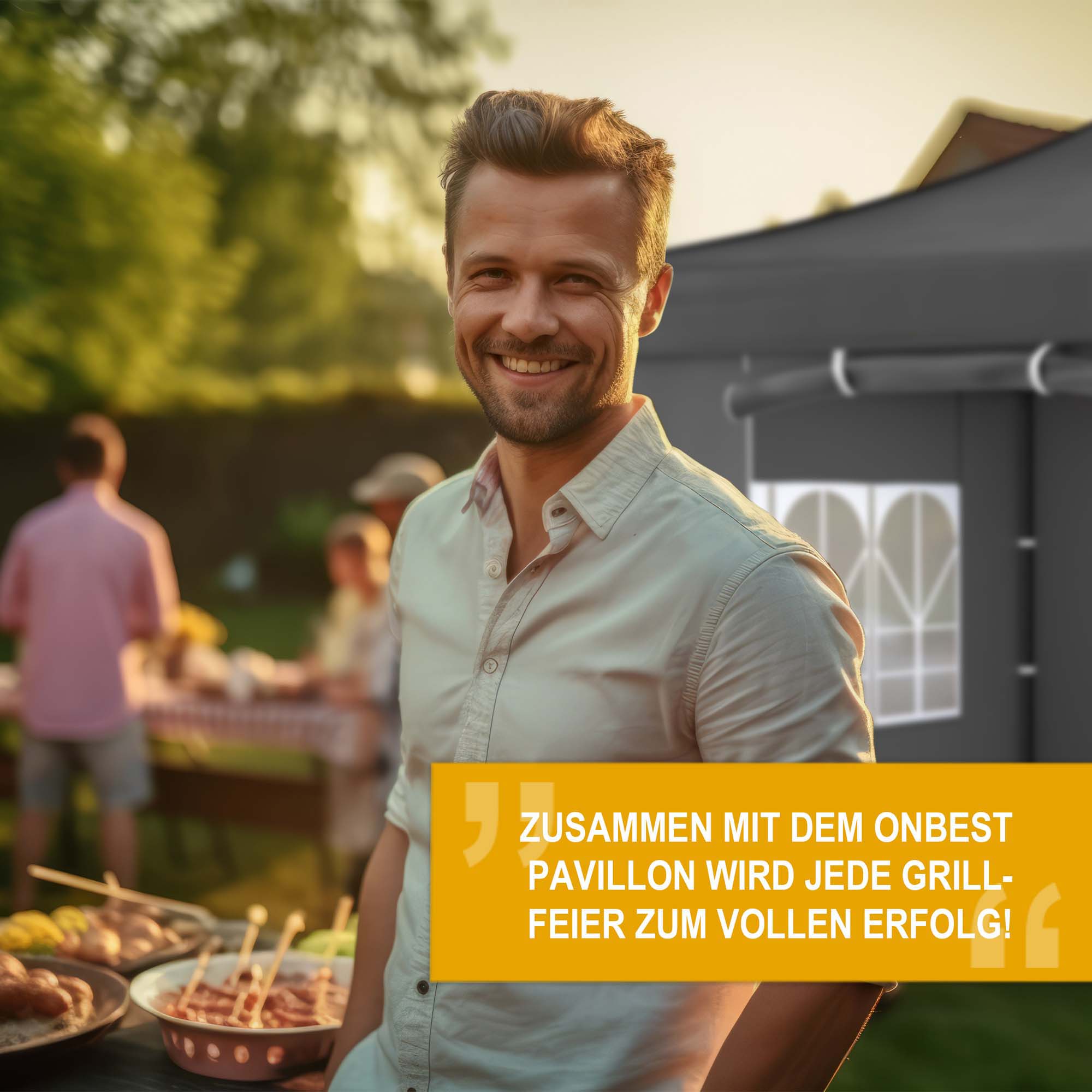 ONBEST Pavillon wird jede Grillfeier zum vollen Erfolg - Pavillon grau - Schutzdach - Festzelt - Gartenpavillon - Zelt - Eventzelt - Partyzelt - Regenschutz - Sonnenschutz - Überdachung