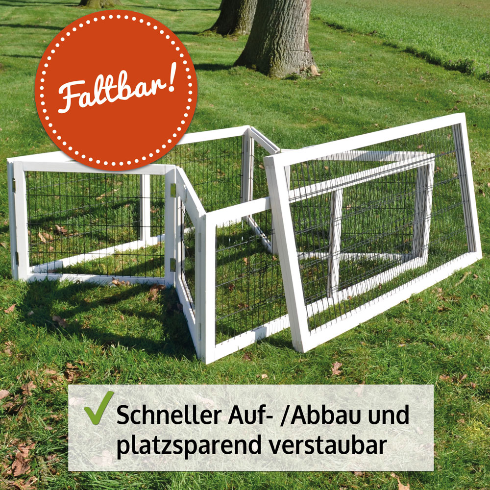 Das faltbare Auslaufgehege Rabbit Run XL ermöglicht einen schnellen Auf- und Abbau und lässt sich platzsparend verstauen ideal für flexible Nutzung im Garten