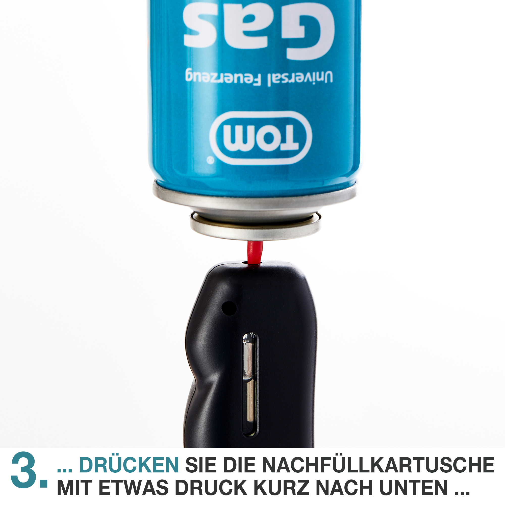 Tom LG-300 Gaskartusche für schnelles und sicheres Nachfüllen von Feuerzeugen Einfache Handhabung Drücken Sie die Nachfüllkartusche fest nach unten