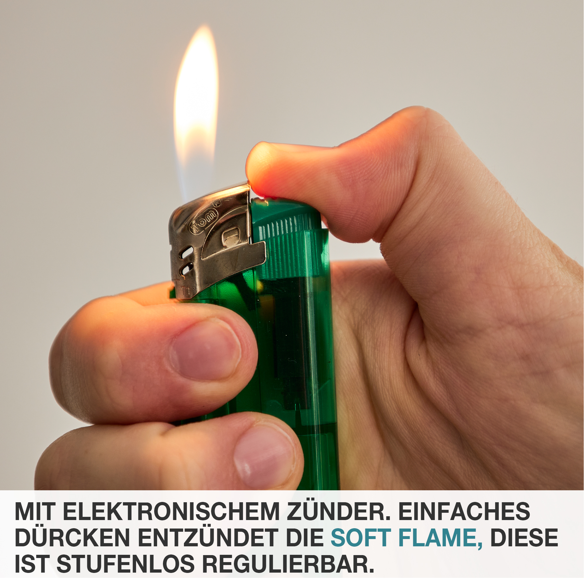 Mit elektronischem Zünder - Einfaches Drücken entzündet die Soft Flame - Stufenlos regulierbar - Zuverlässiges und sicheres Feuerzeug - Perfekt für den täglichen Gebrauch - Feuerzeug - Gas - Feuer