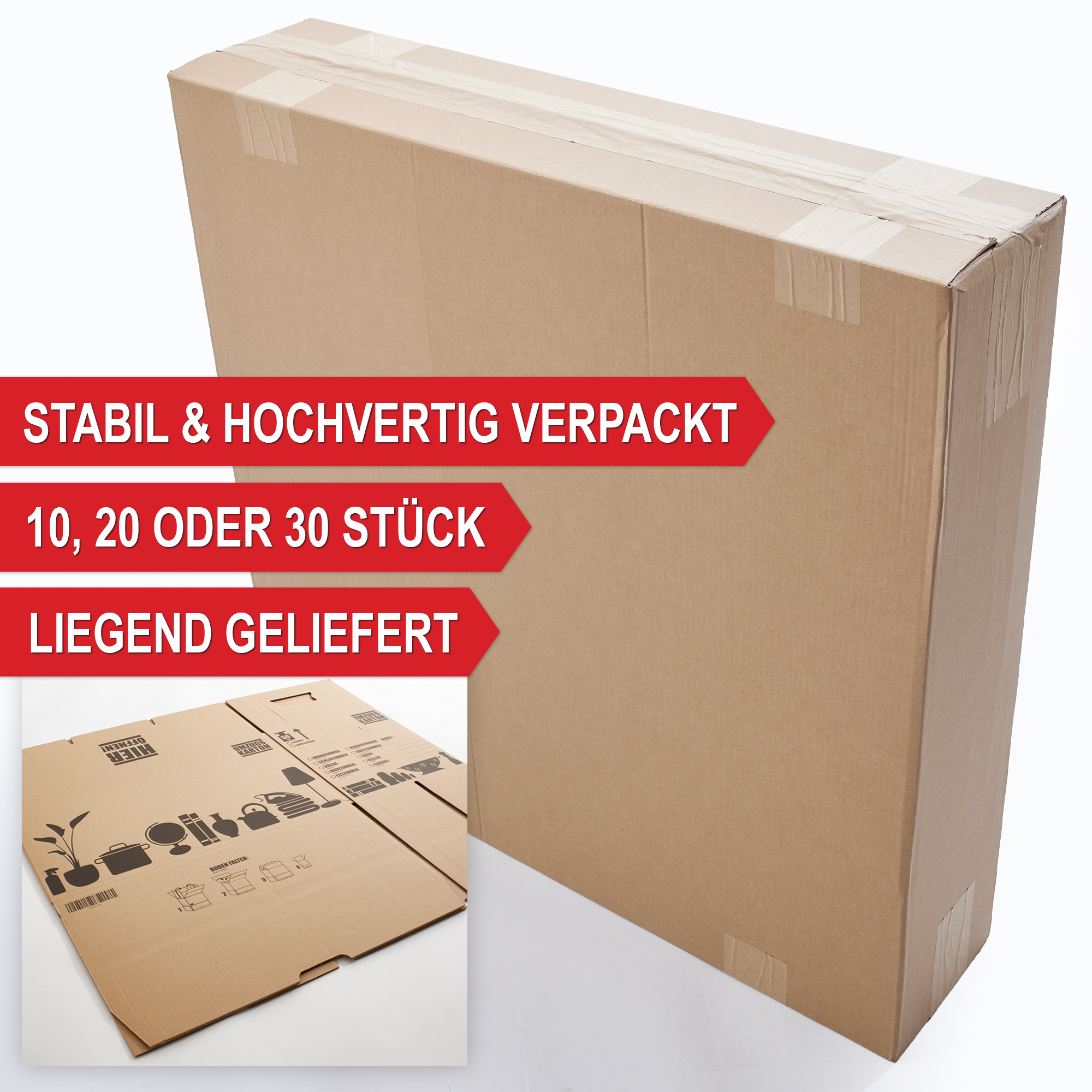 Umzugskarton - Verpackungskarton - Stabile Kartons für Umzug und Lagerung - Stabil und hochwertig verpackt - 10 20 oder 30 Stück