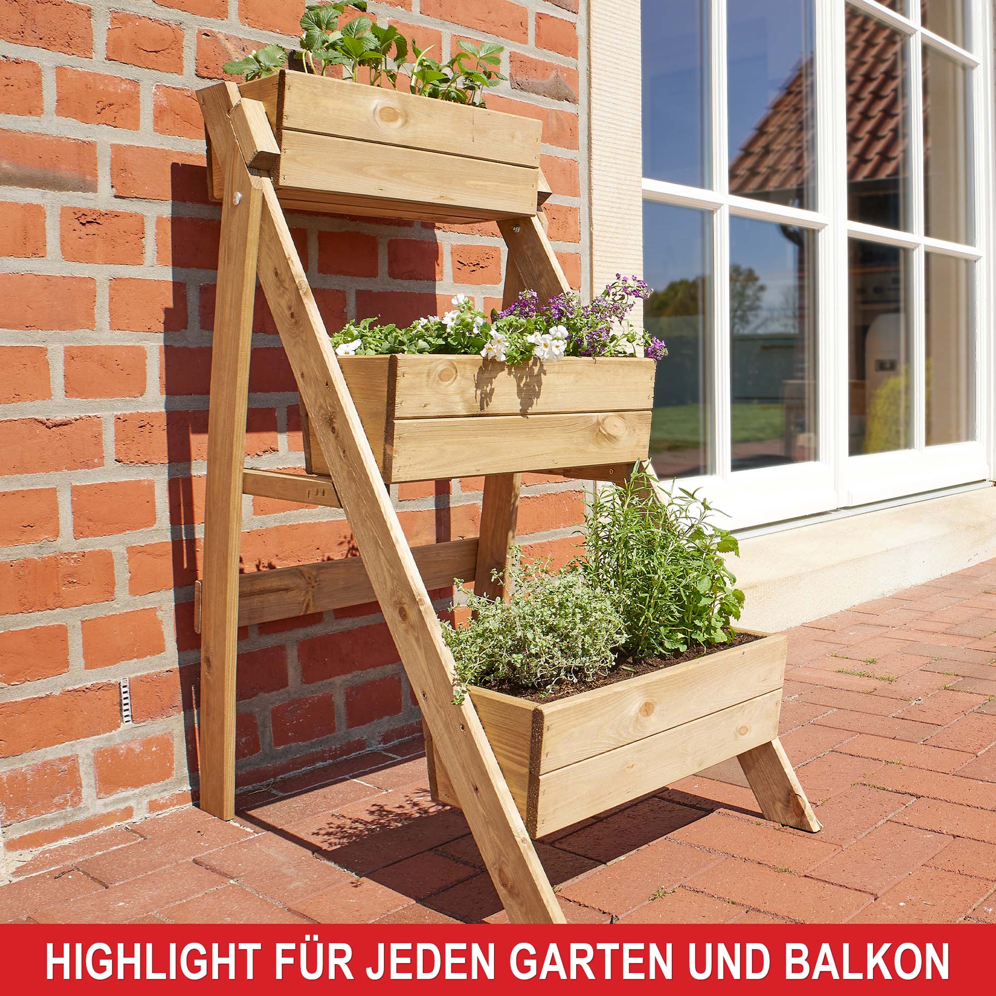 Highlight für jeden Garten und Balkon - Pflanztreppe - Hochbeet - Pflanzenleiter - Pflanzenbox - Kräuterbeet - Gartenregal - Pflanzbehälter - Blumenkasten - Balkonpflanzkasten - Gartendeko - Pflanzenkübel - Pflanzgestell