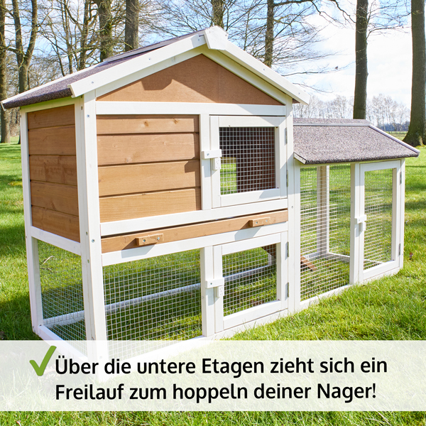 Der Hasenstall Hofstadl bietet über die untere Etage hinweg einen Freilaufbereich ideal zum Hoppeln deiner Nager