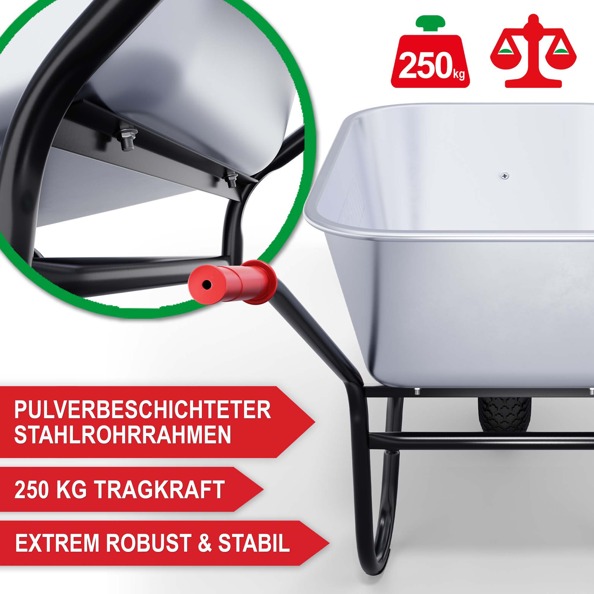 Schubkarre-Pulverbeschichteter-Stahlrohrrahmen-250-kg-Tragkraft-Extrem-Robust-und-stabil-OB