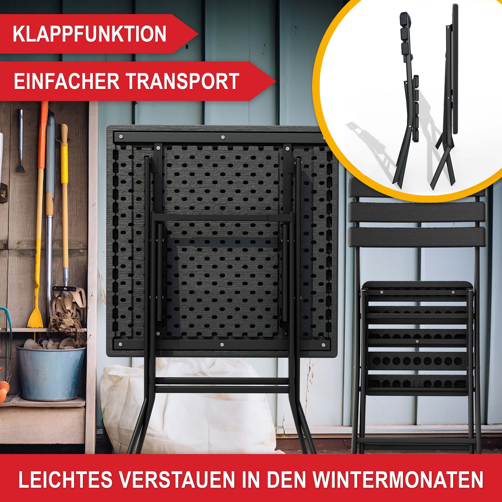 Klappfunktion einfacher Transport leichtes Verstauen Balkonset-Woody