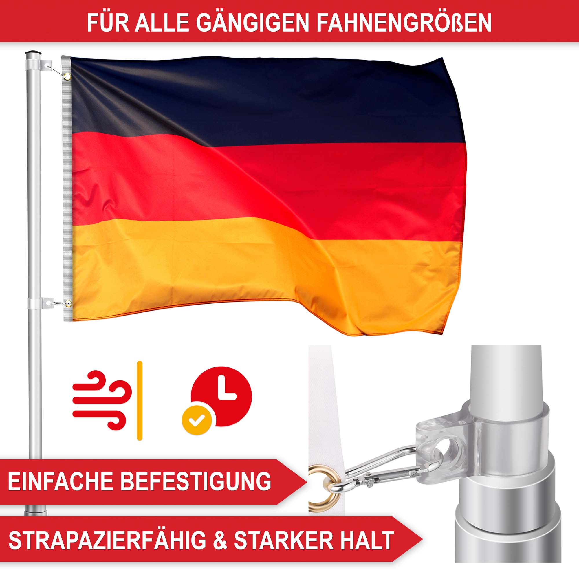 Fahnenmast für alle gängigen Fahnengrößen