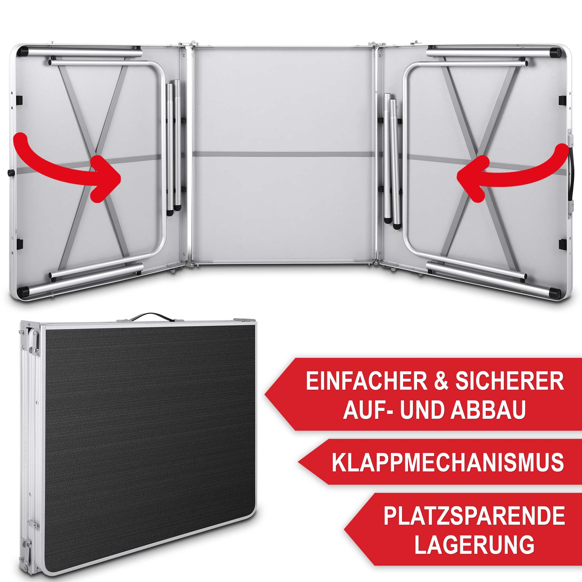 Klapptisch Sylt - Einfacher & sicherer Auf- und Abbau - Klappmechanismus - platzsparende Lagerung - Falttisch - Camping Tisch - Terrassentisch