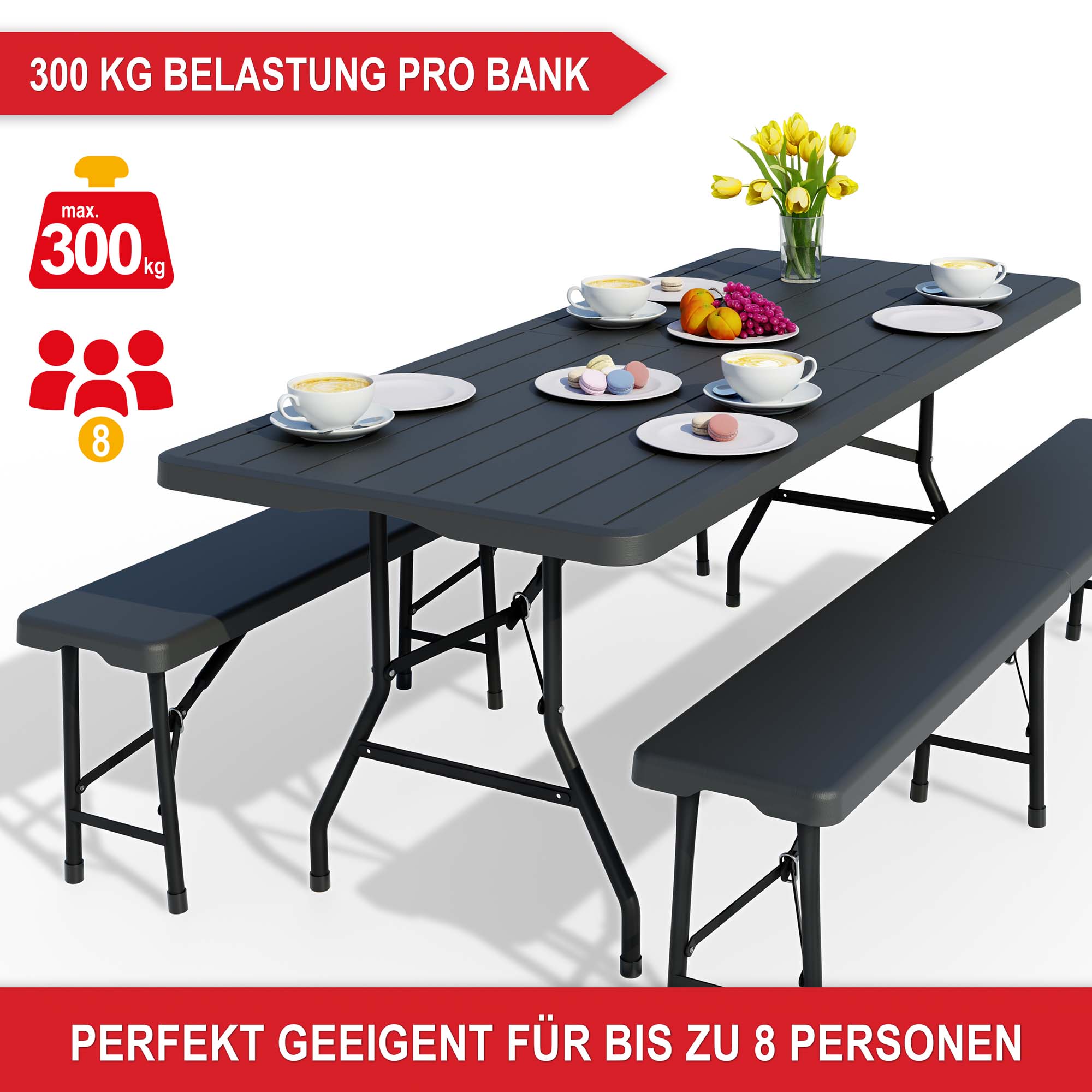 300 kg Belastung pro Bank fuer 8 Personen Bierzeltgarnitur-Woody