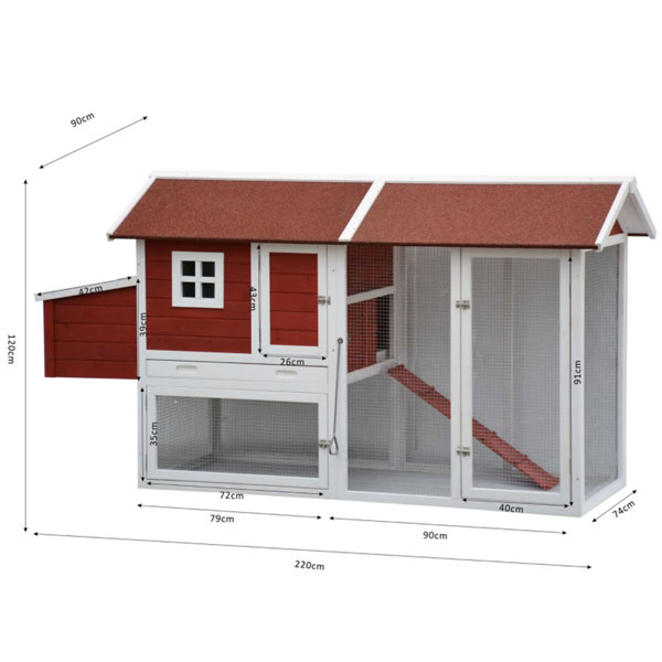 Die Hühnervoliere Gerda überzeugt durch ihre durchdachte Aufteilung und bietet mit einer Länge von 220 cm, einer Breite von 70 cm und einer Höhe von 103 cm ausreichend Platz für deine Hühner