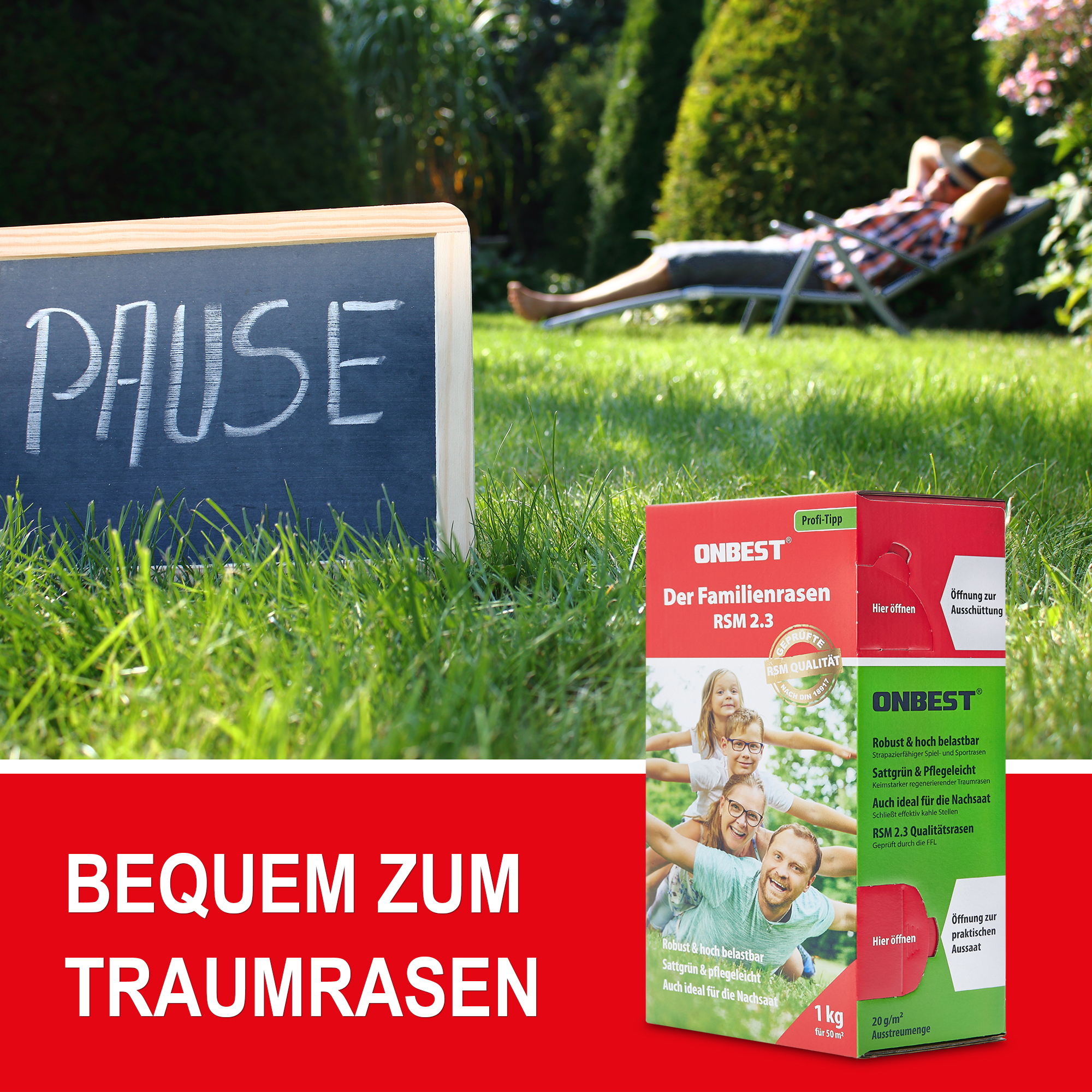 Bequem zum Traumrasen Rasensamen Grassamen Rasenkeimling - Rasenmischung - Grasnachsaat - Grünflächensaat - Rasenpflanze - Spielrasen - Sportrasen - Gartenrasen - Rasenpflege