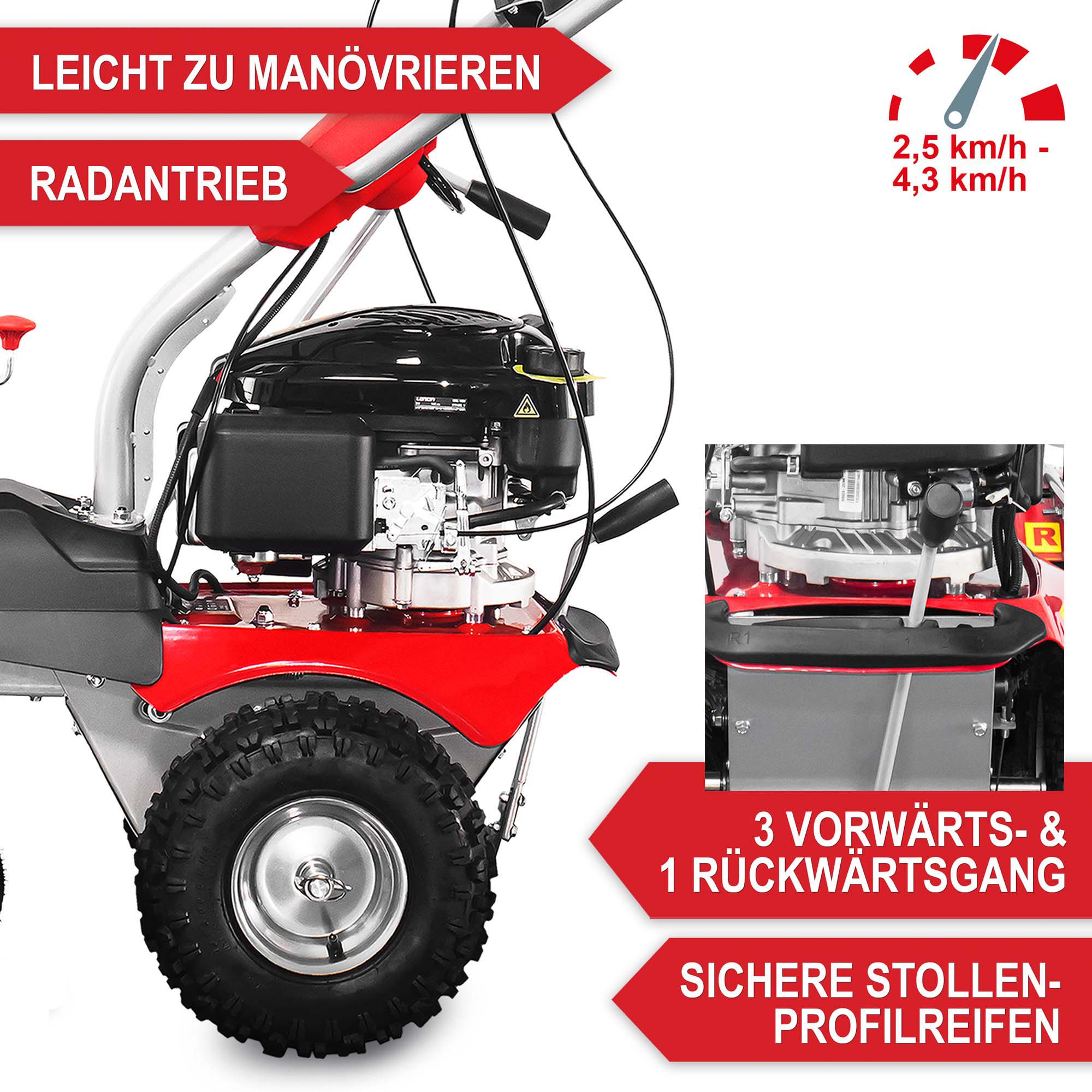 Einfache Handhabung mit 3 Vorwärts- und 1 Rückwärtsgang für präzises Manövrieren Kehrmaschine Benzin