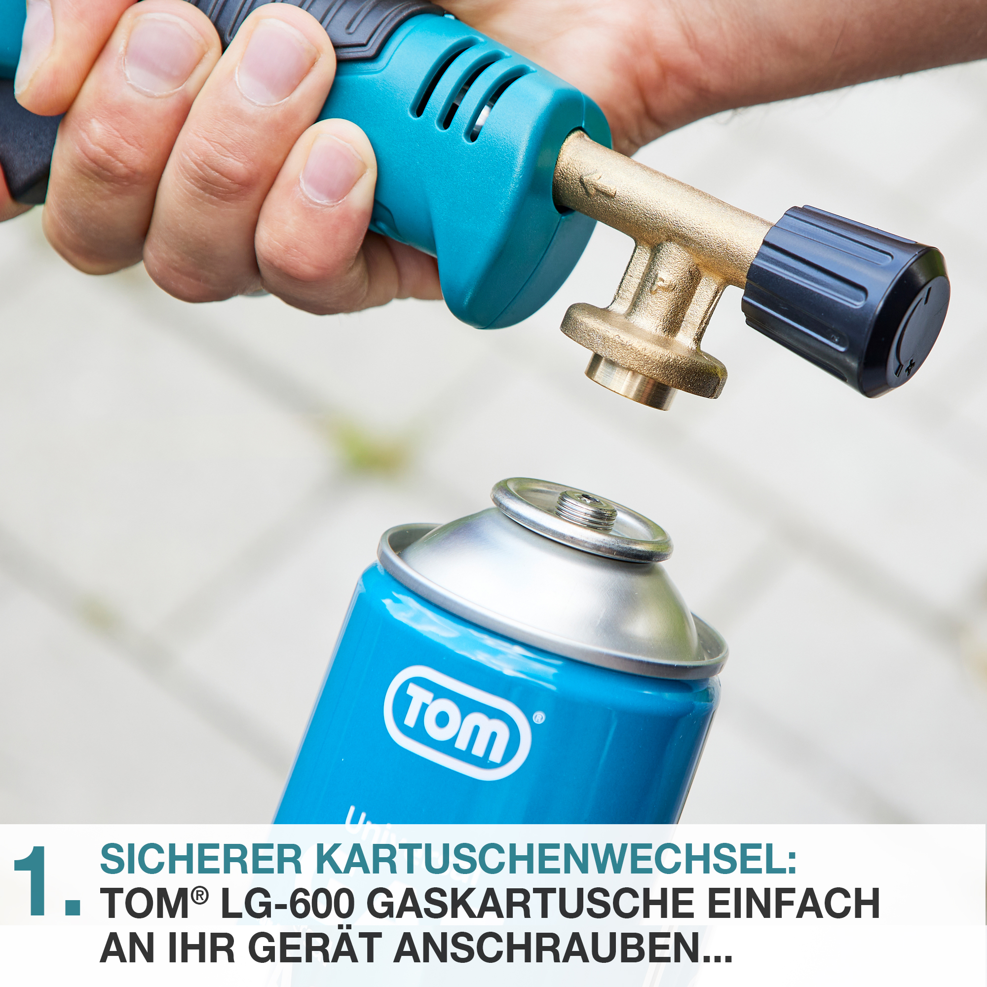 Sicherer Kartuschenwechsel TOM LG-600 Gaskartusche einfach anschrauben - Allzweckgas - Universalgas - Brennstoff - Mehrzweckgas