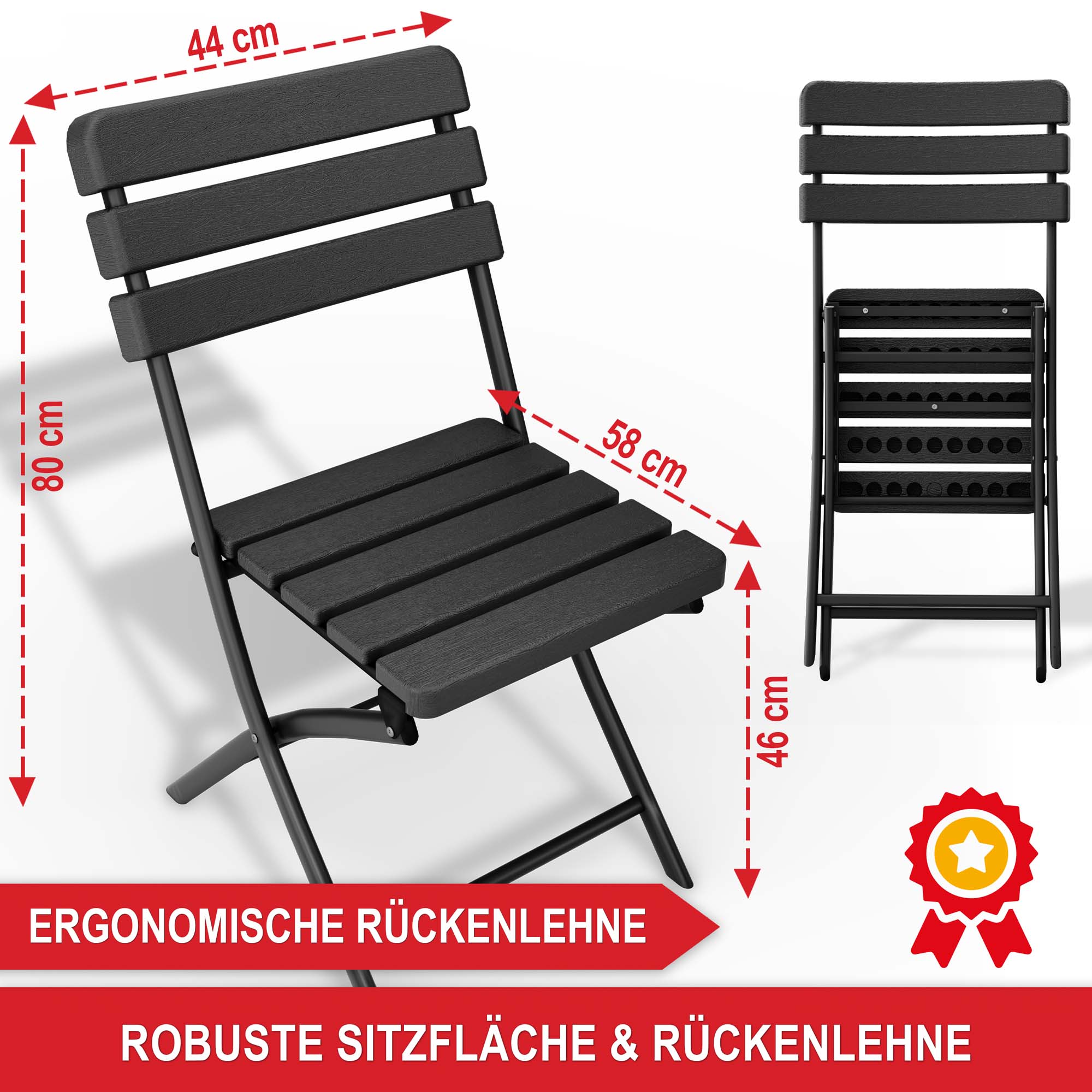 Balkonstuhl robuste Sitzflaeche und Rueckenlehne 