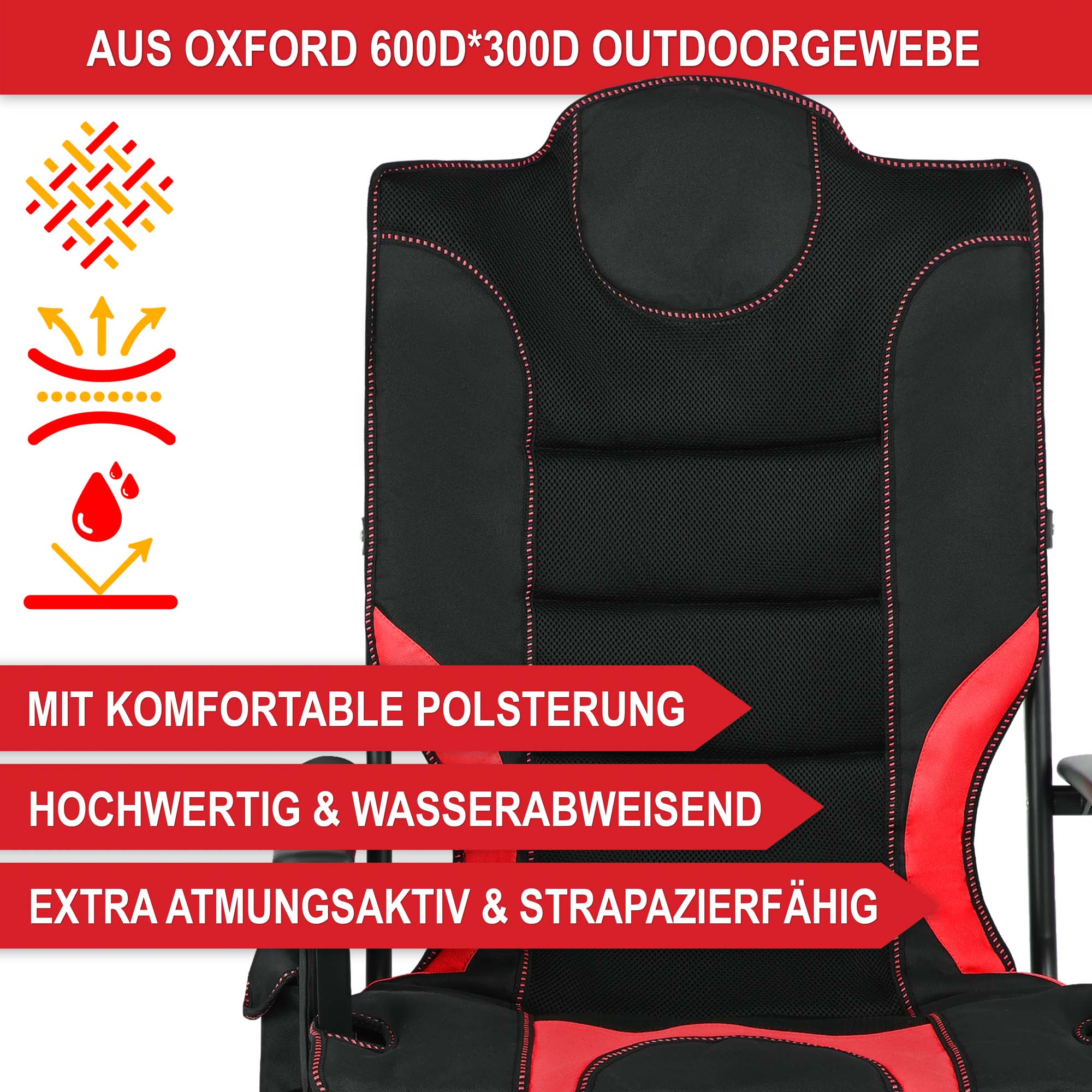 Campingstuhl Schwarz-Rot aus Oxford 600D x 300D Outdoorgewebe