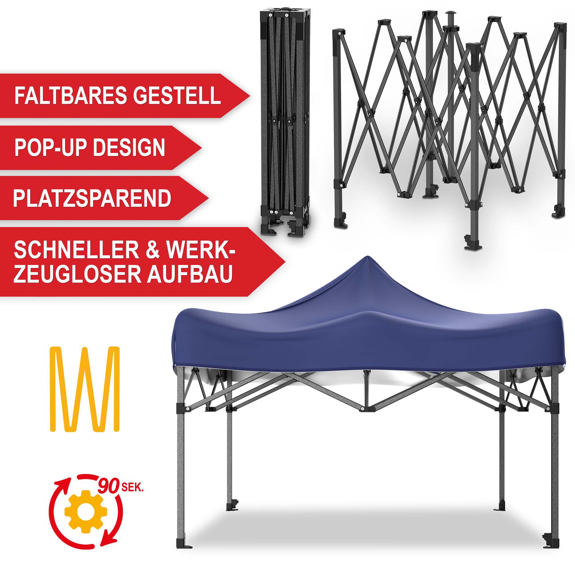 Faltbares Gestell - Pop-Up Design - Platzsparend - Schneller und werkzeugloser Aufbau - Pavillon blau - Schutzdach - Festzelt - Gartenpavillon - Zelt - Eventzelt - Partyzelt - Regenschutz - Sonnenschutz - Überdachung