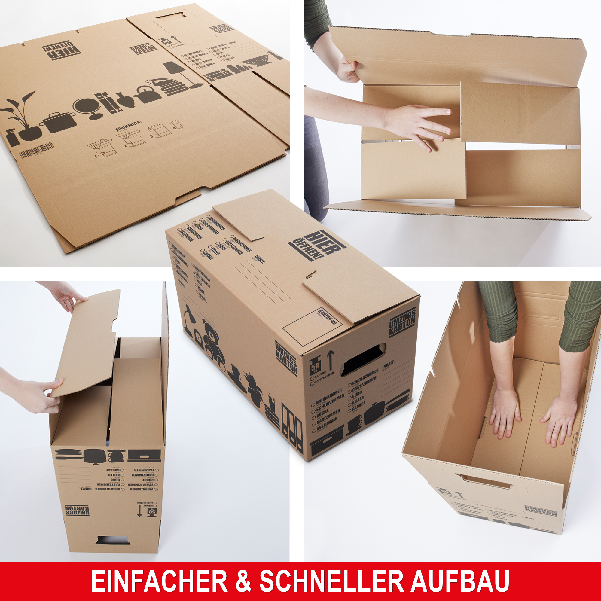 Umzugskarton - Verpackungskarton - Stabile Kartons für Umzug und Lagerung - Doppelwellig - Verstärkte Griffe - Transportkarton