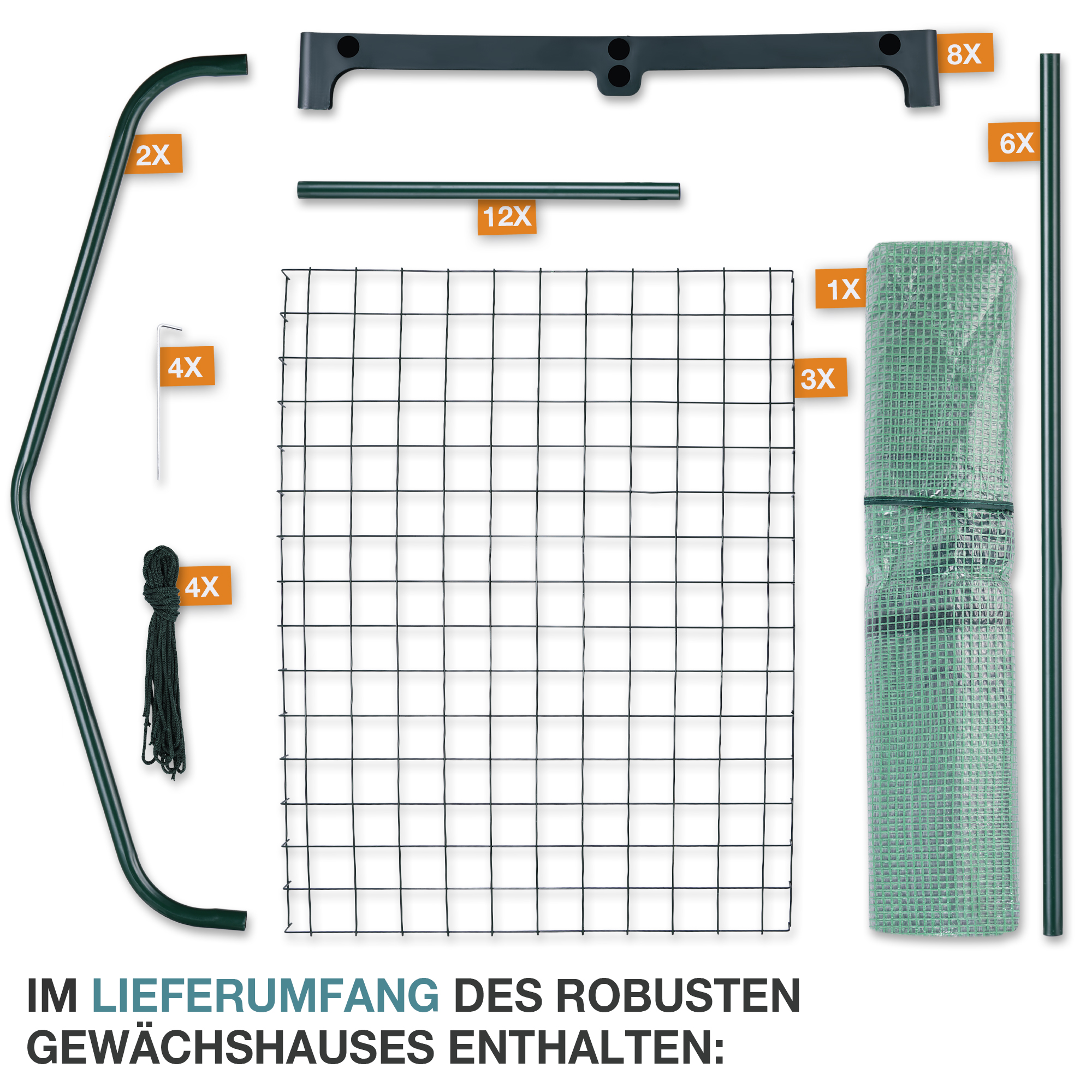 inklusive 8 Verbindungsstücke, 6 Stützstangen, 12 Gitter, 4 Heringe, 4 Seile, 1 Abdeckung – Pflanzenhaus – Gartenhaus – Treibhaus – Pflanzhaus – Frühbeet