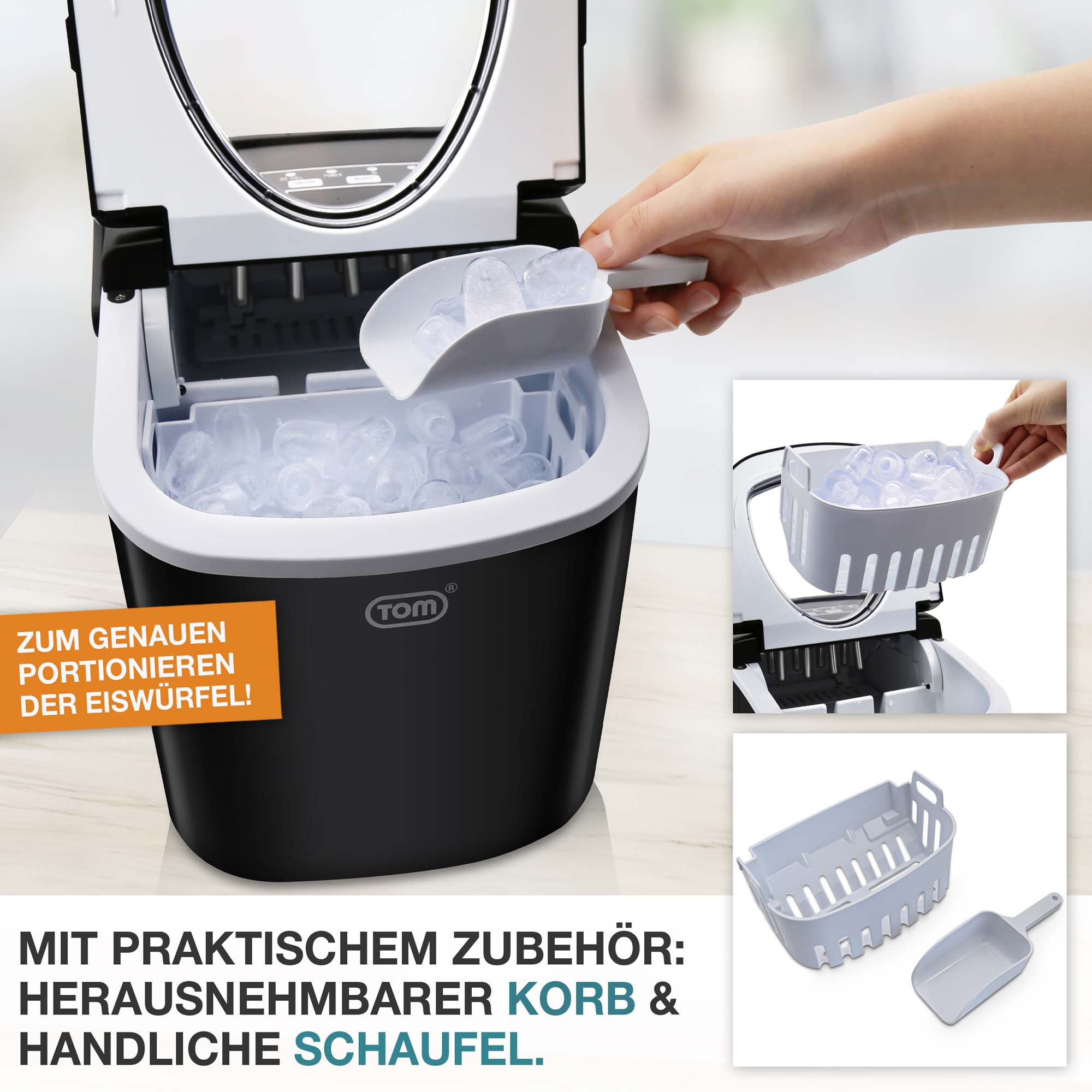 Eiswürfelmaschine IC-120 schwarz – Effiziente Kühlung – Klappbarer Transportgriff – Kompakte Größe – Modernes Aussehen – Hohe Leistungsfähigkeit – Platzsparend – Praktisches Design