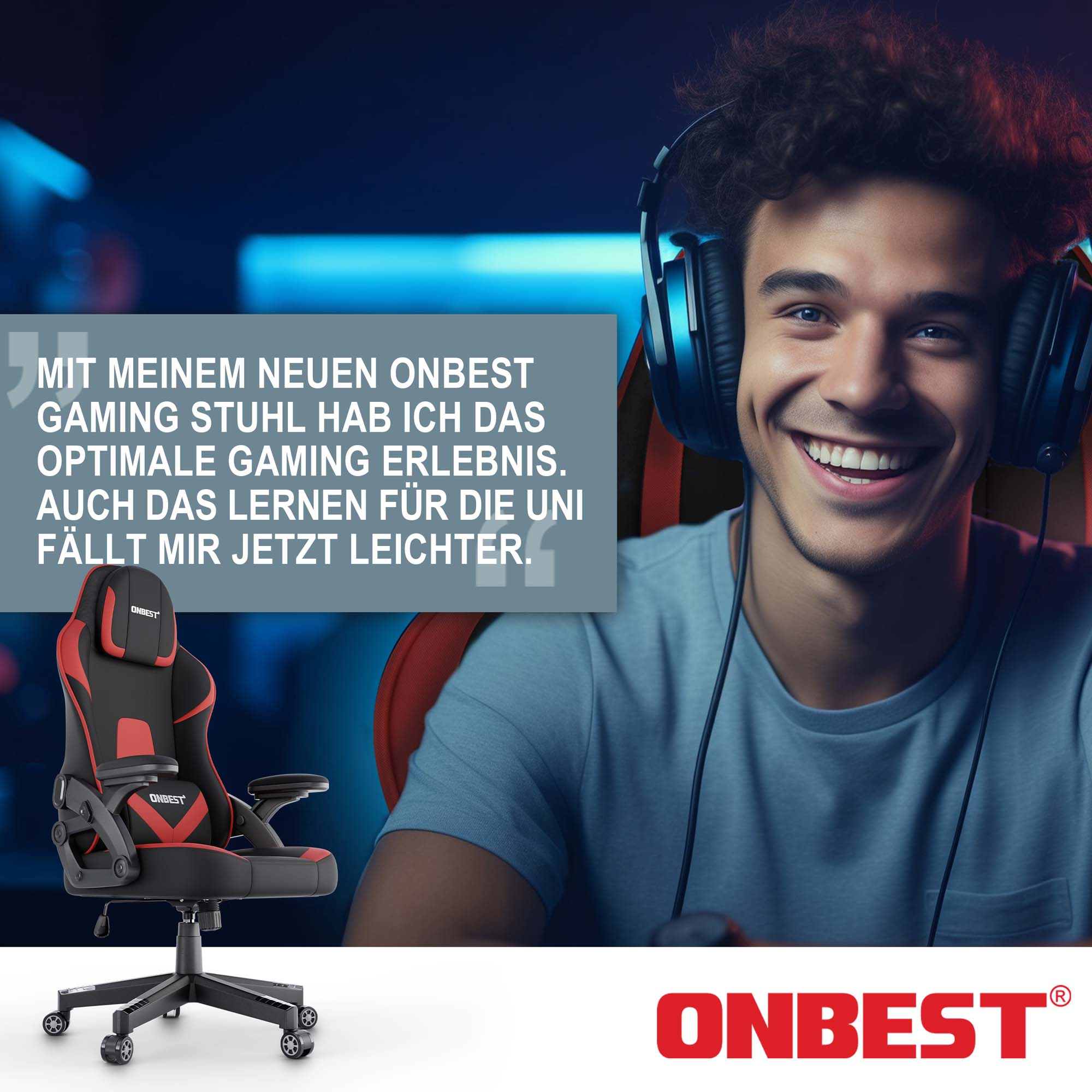 ONBEST Gaming Stuhl schwarz-rot optimal für Gaming und Lernen