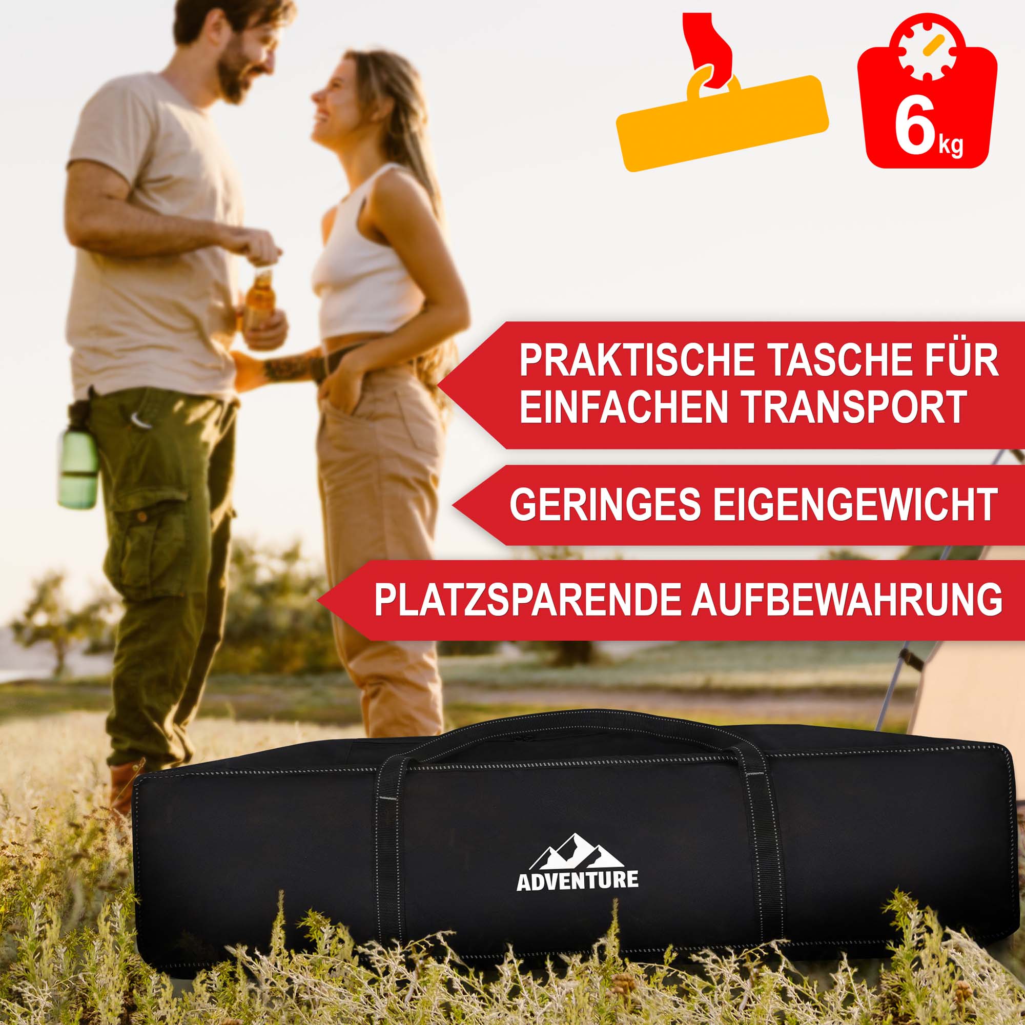 Platzsparende Aufbewahrung durch praktische Tasche für den einfachen Transport mit geringen Eigengewicht Camping-Stuhl schwarz-grau 