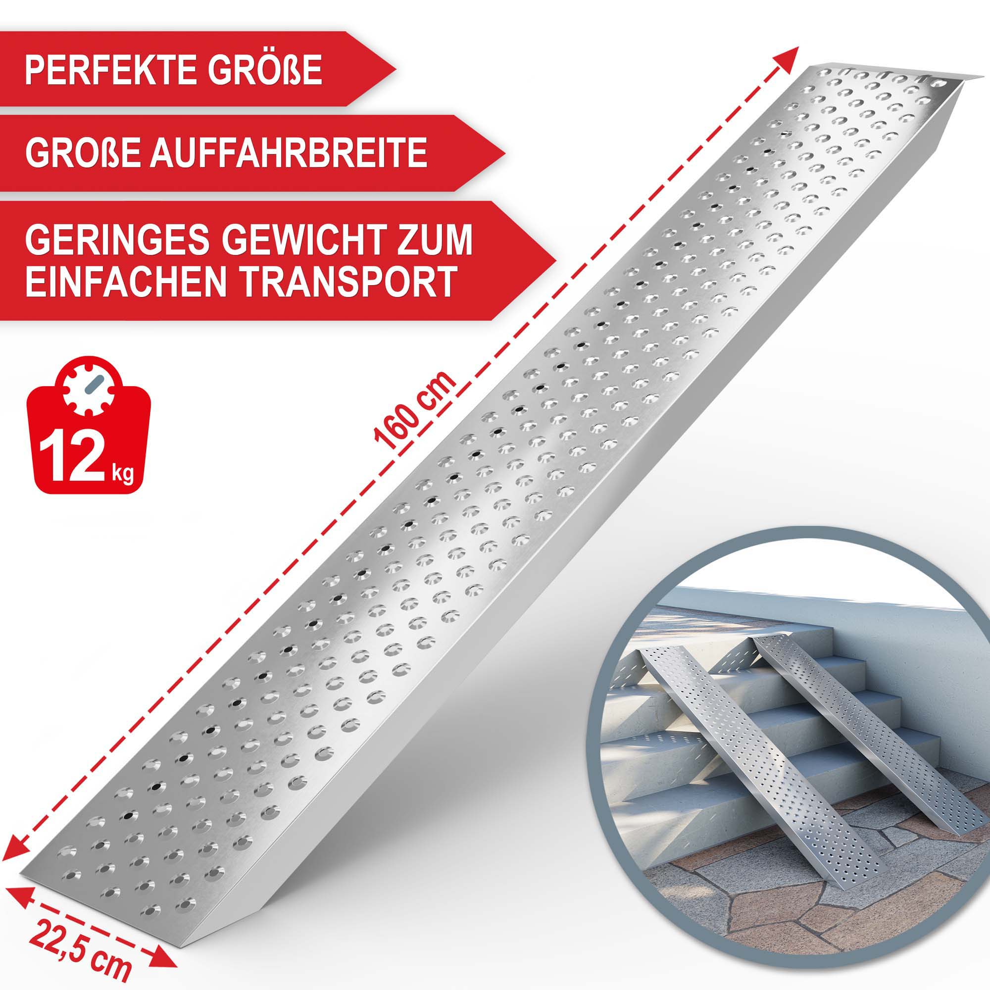 grosse Auffahrbreite 160 cm Laenge 22,5 cm Breite Gewicht 12kg Auffahrrampe