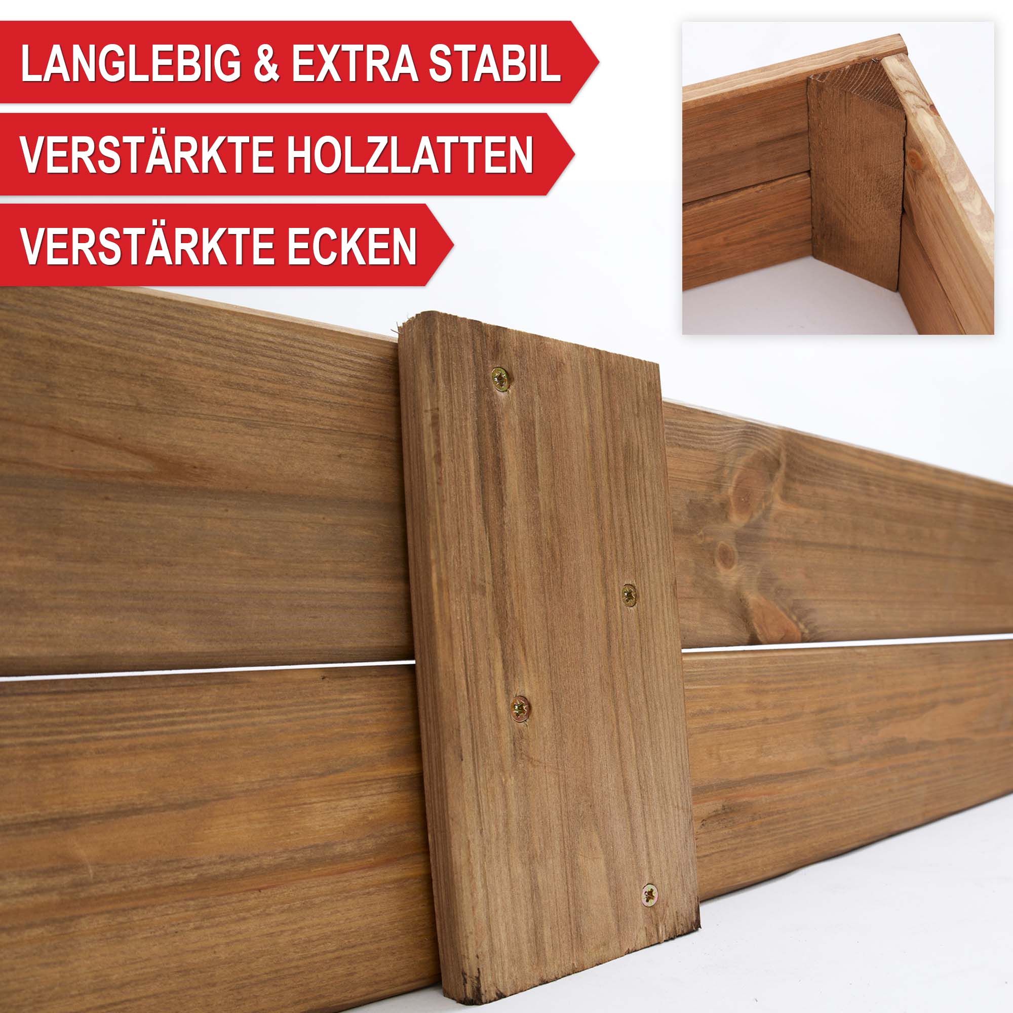 Langlebig & extra stabil - Verstärkte Holzlatten - Verstärkte Ecken - Pflanzrahmen - Hochbeet - Gartenbox - Anzuchtrahmen - Blumenrahmen - Gemüserahmen - Kräuterrahmen - Pflanzkasten - Gartenrahmen - Pflanztreppe