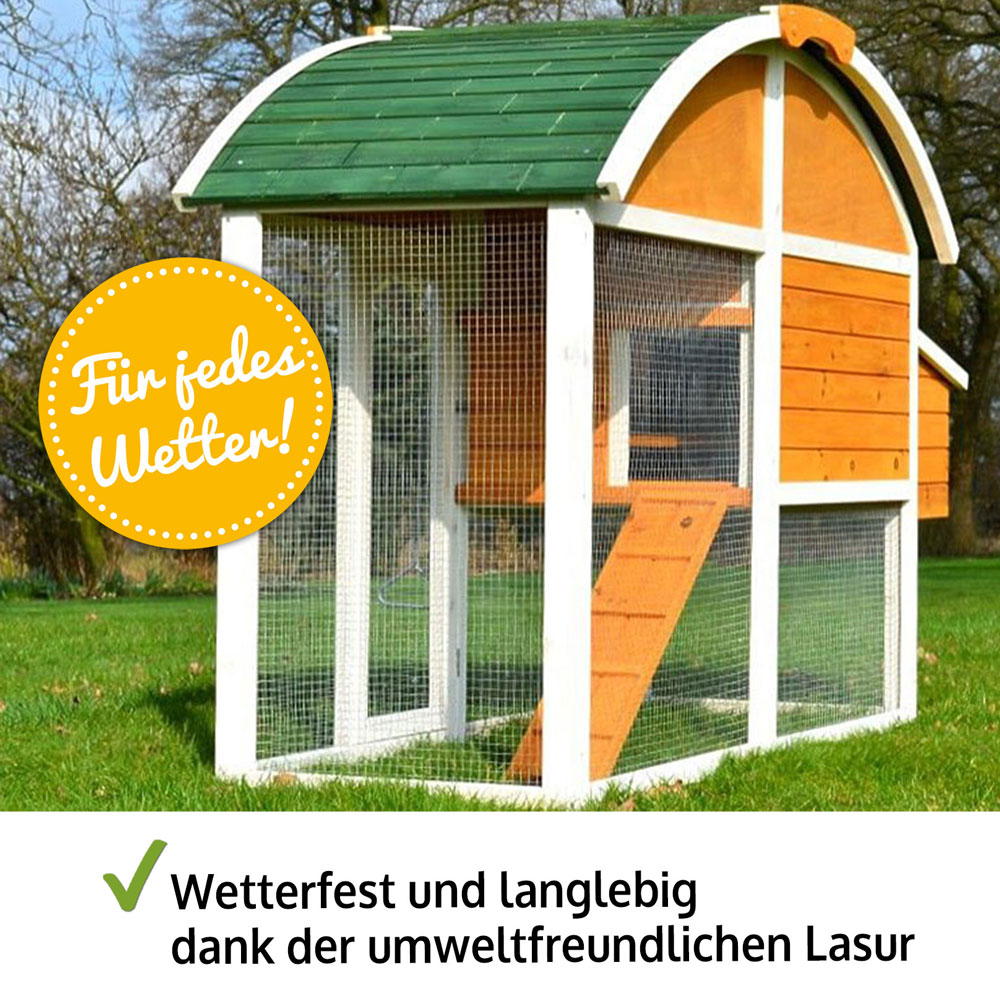 Hühnervoliere KikiRiki wetterfest und langlebig dank der umweltfreundlichen Lasur ideal für den Einsatz bei jedem Wetter im Garten