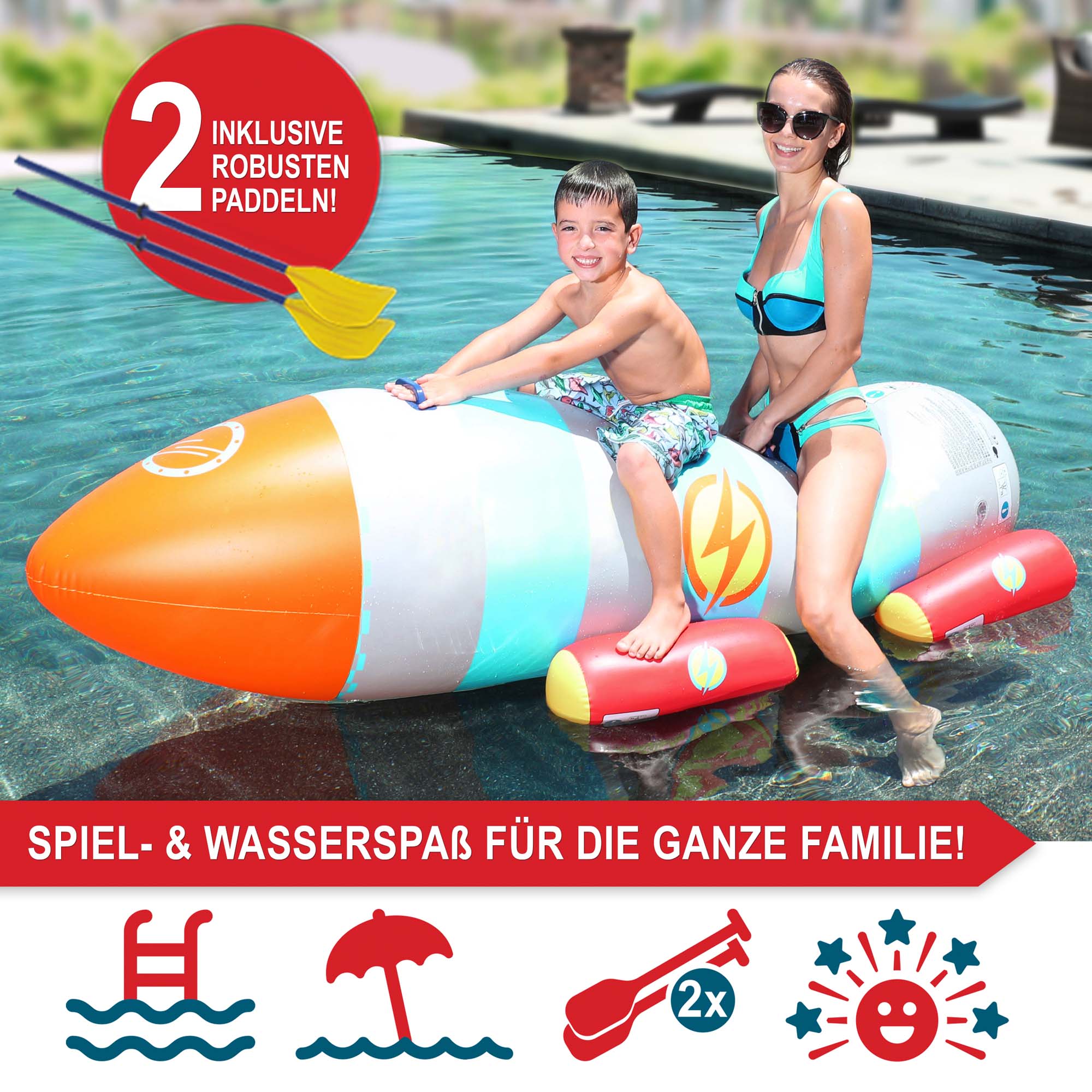 Wasserspass Bananenboot-Rakete inklusive 2 Paddeln