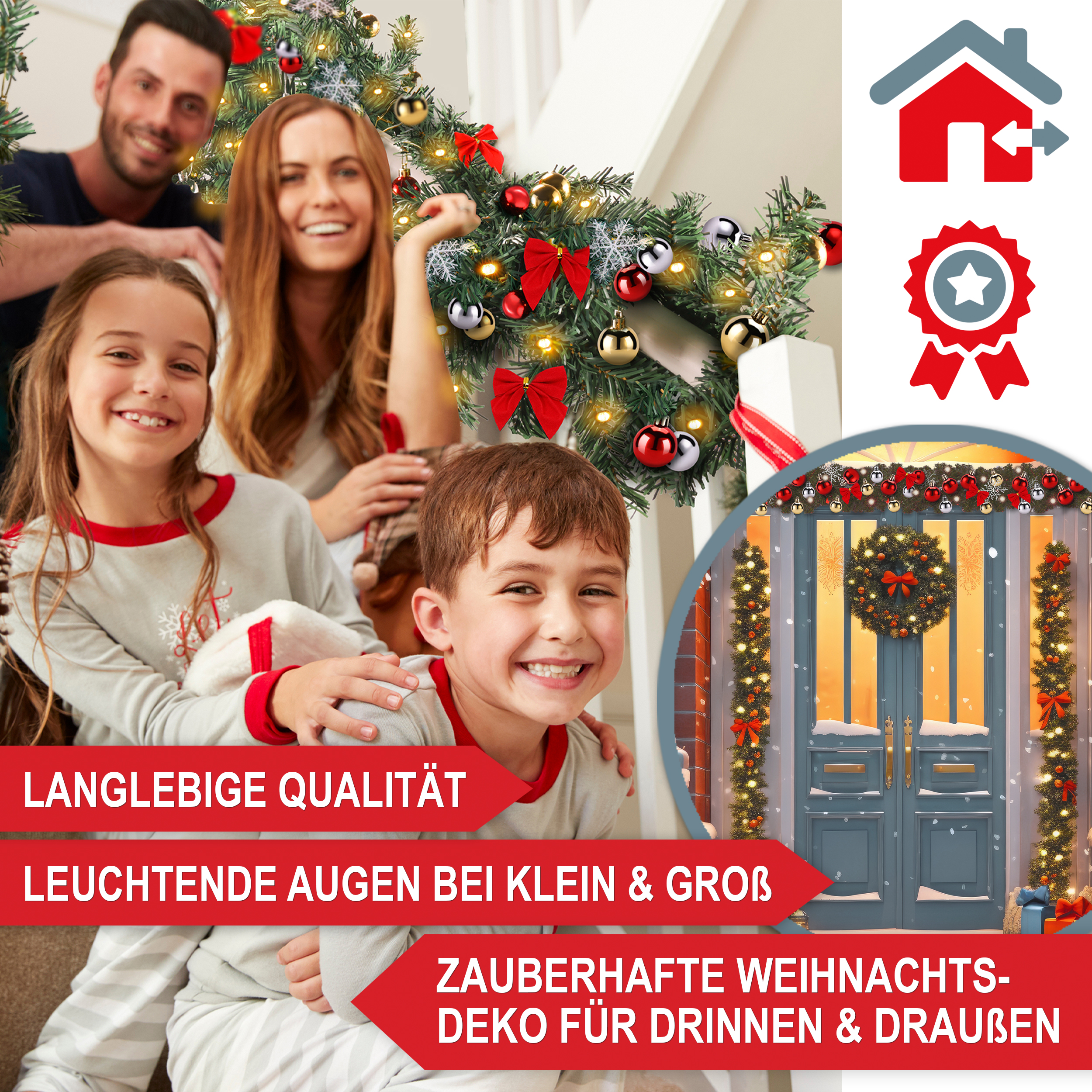 Weihnachtsgirlande - Langlebige Qualität - Leuchtende Augen bei Klein & Groß - Zauberhafte Weihnachtsdeko für drinnen & draußen - Weihnachtsdekoration - Tannengirlande - Girlande mit LED