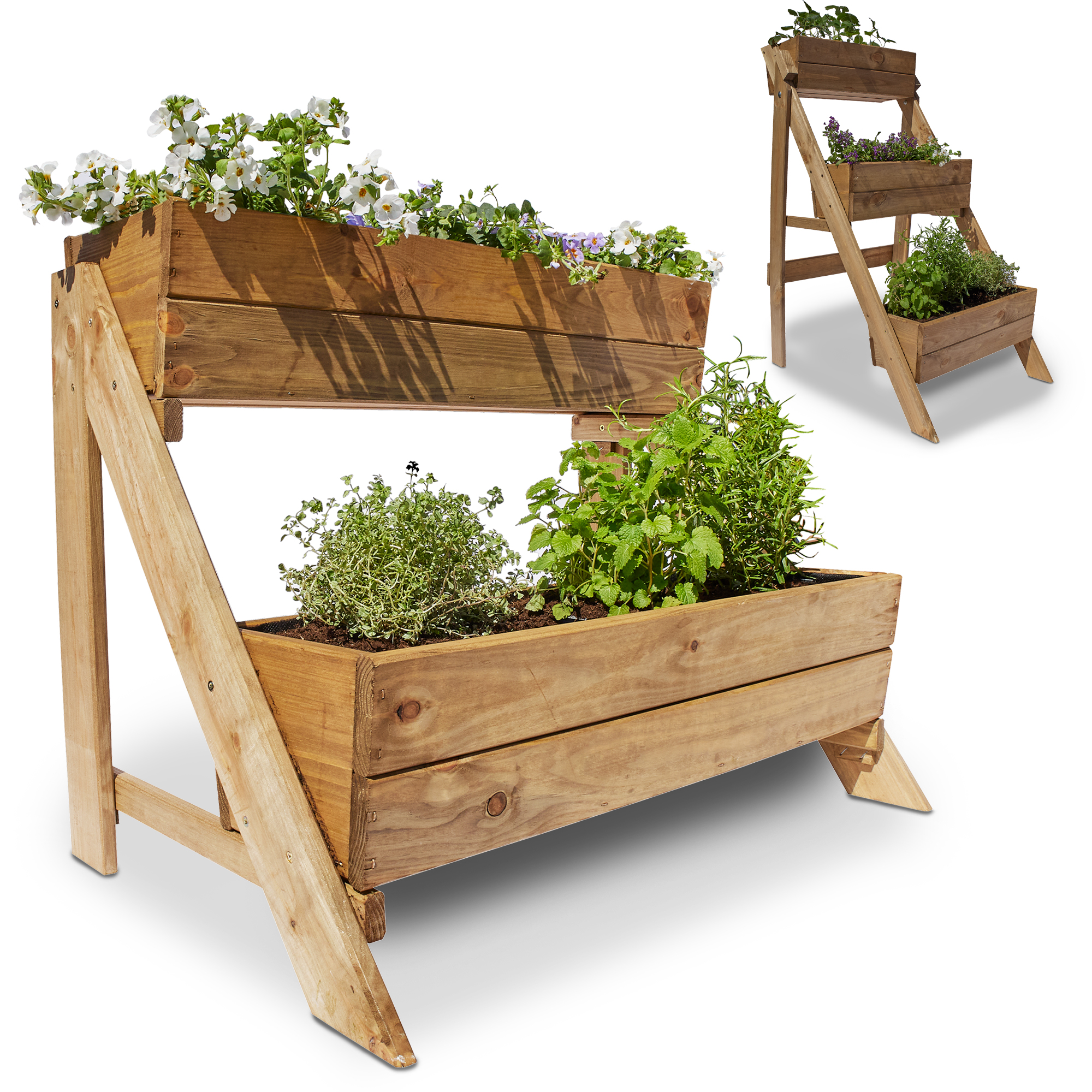 Pflanzkasten für Garten und Balkon - ideal für Kräuter Blumen und Gemüse - Pflanztreppe - Hochbeet - Pflanzenbox - Pflanzbehälter - Kräuterbeet - Pflanzenkübel - Balkonpflanzkasten - Blumenkasten - Gartendeko - drei Etagen